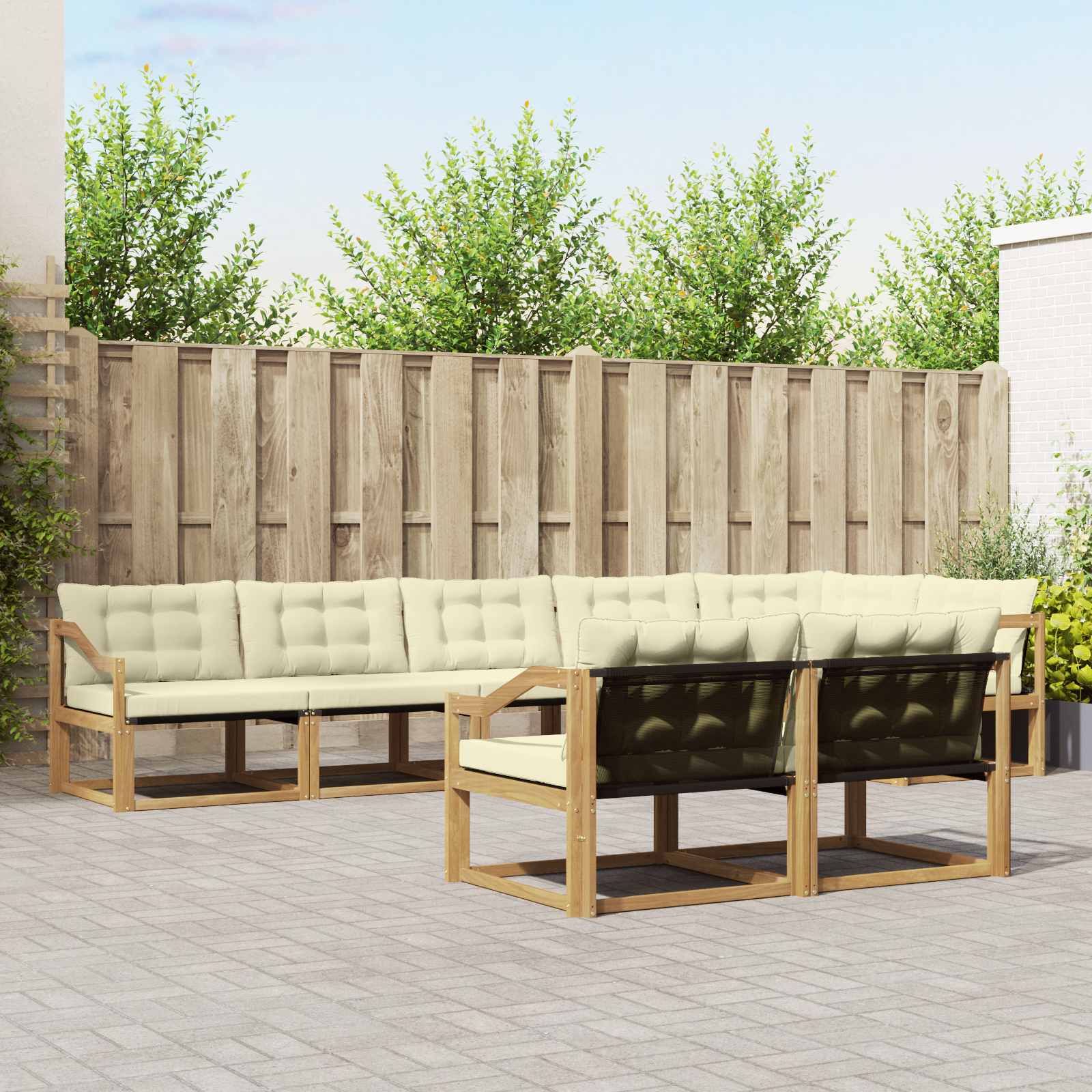 vidaXL Buiten bankenset met kussen 8 pcs Natuurlijk en Crème