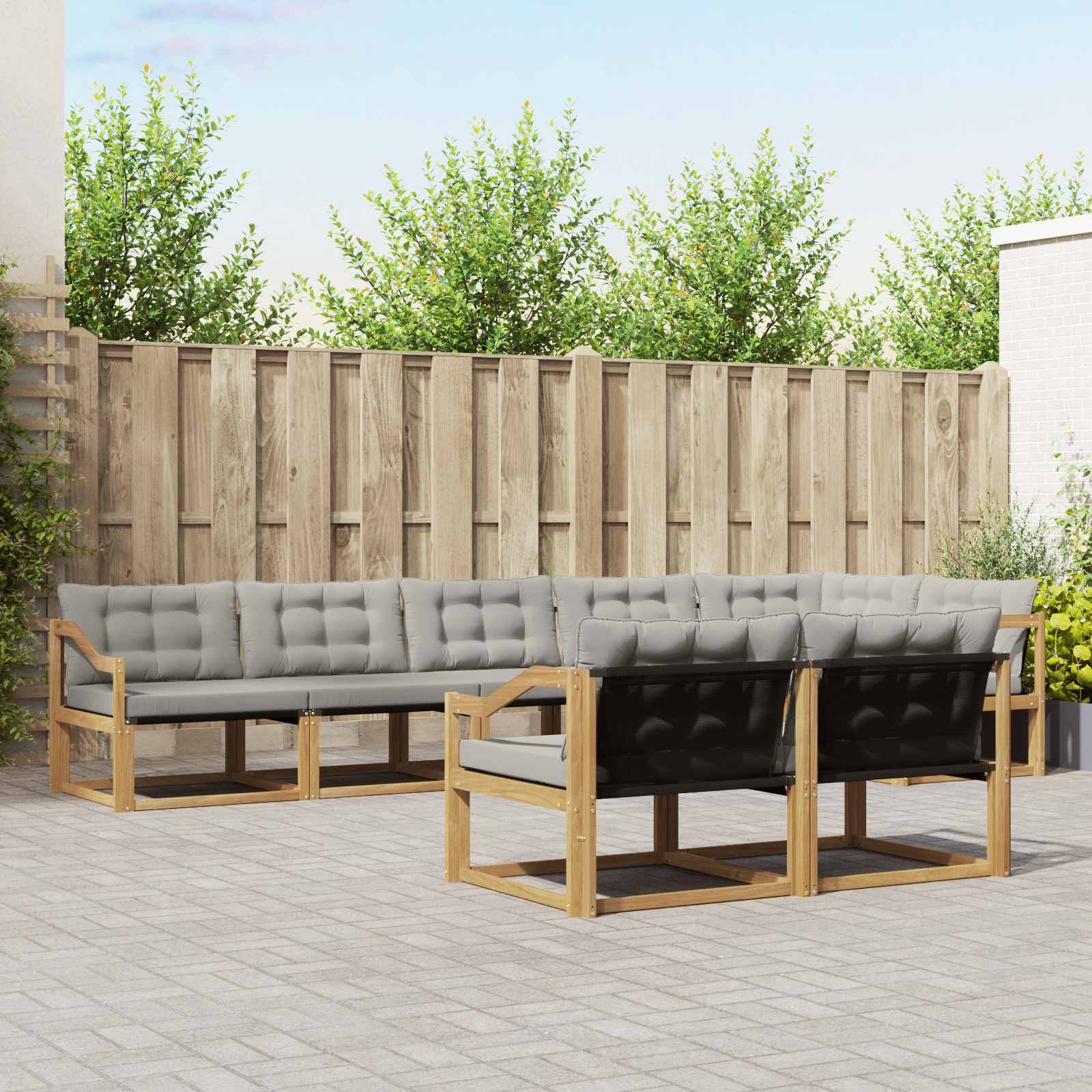 vidaXL Buiten bankenset met kussen 8 pcs Natuurlijk en Crème