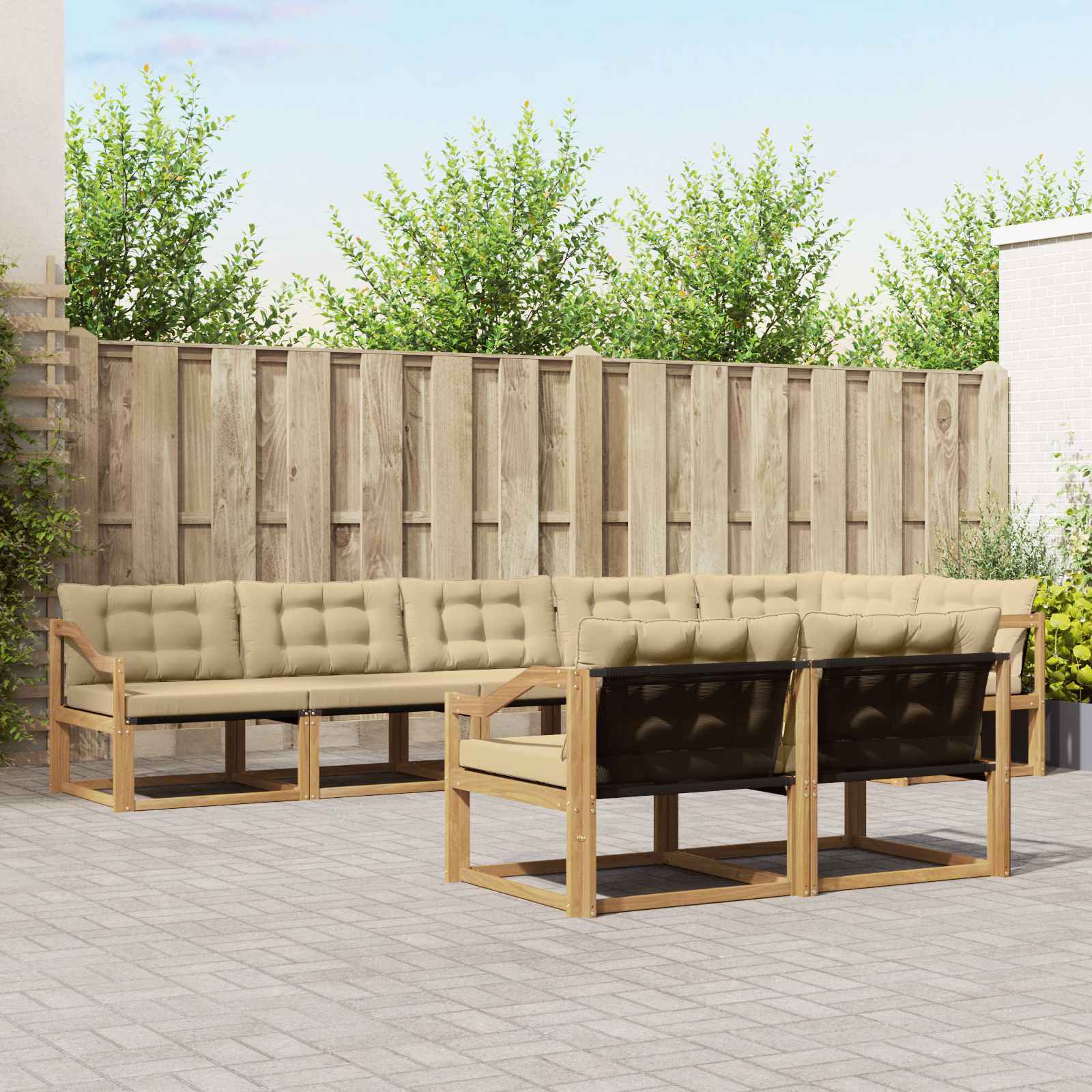 vidaXL Buiten bankenset met kussen 8 pcs Natuurlijk en Crème