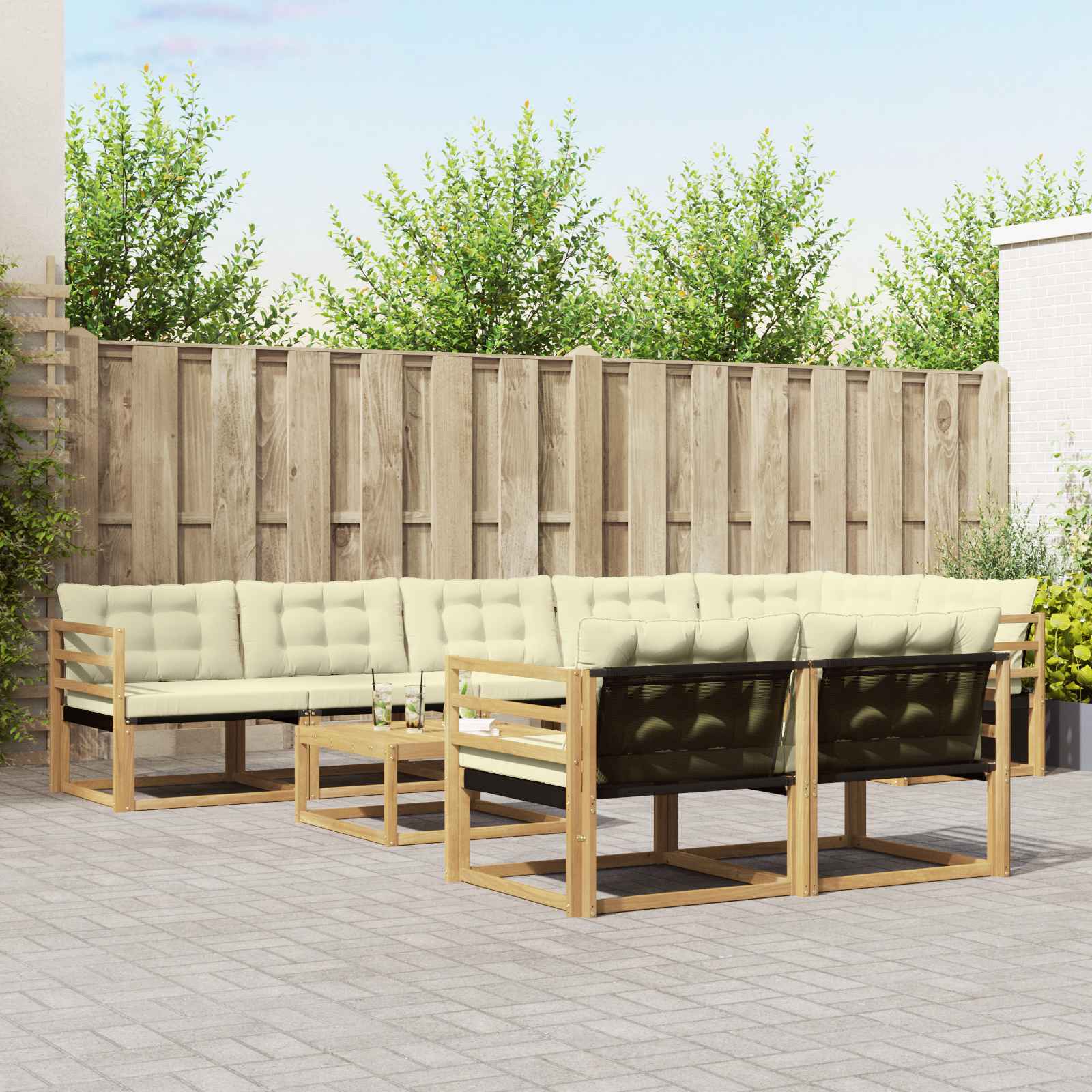 vidaXL Buiten bankenset met kussen 9 pcs Natuurlijk en Crème