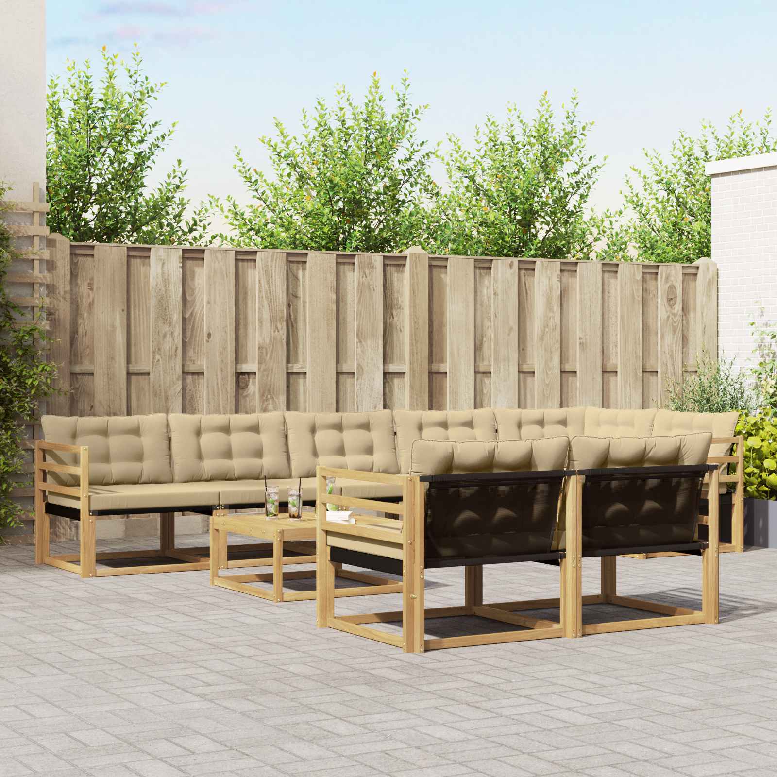 vidaXL Buiten bankenset met kussen 9 pcs Natuurlijk en Crème