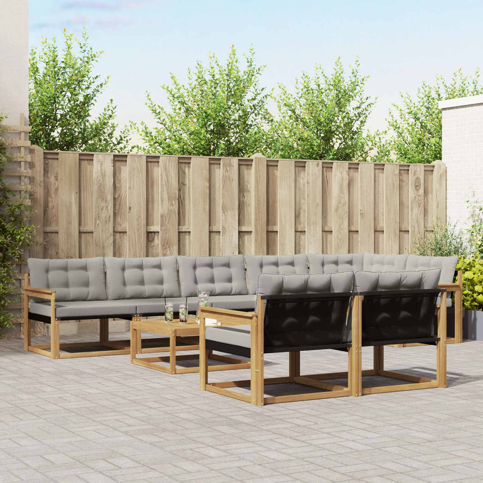 vidaXL Buiten bankenset met kussen 9 pcs Natuurlijk en Crème