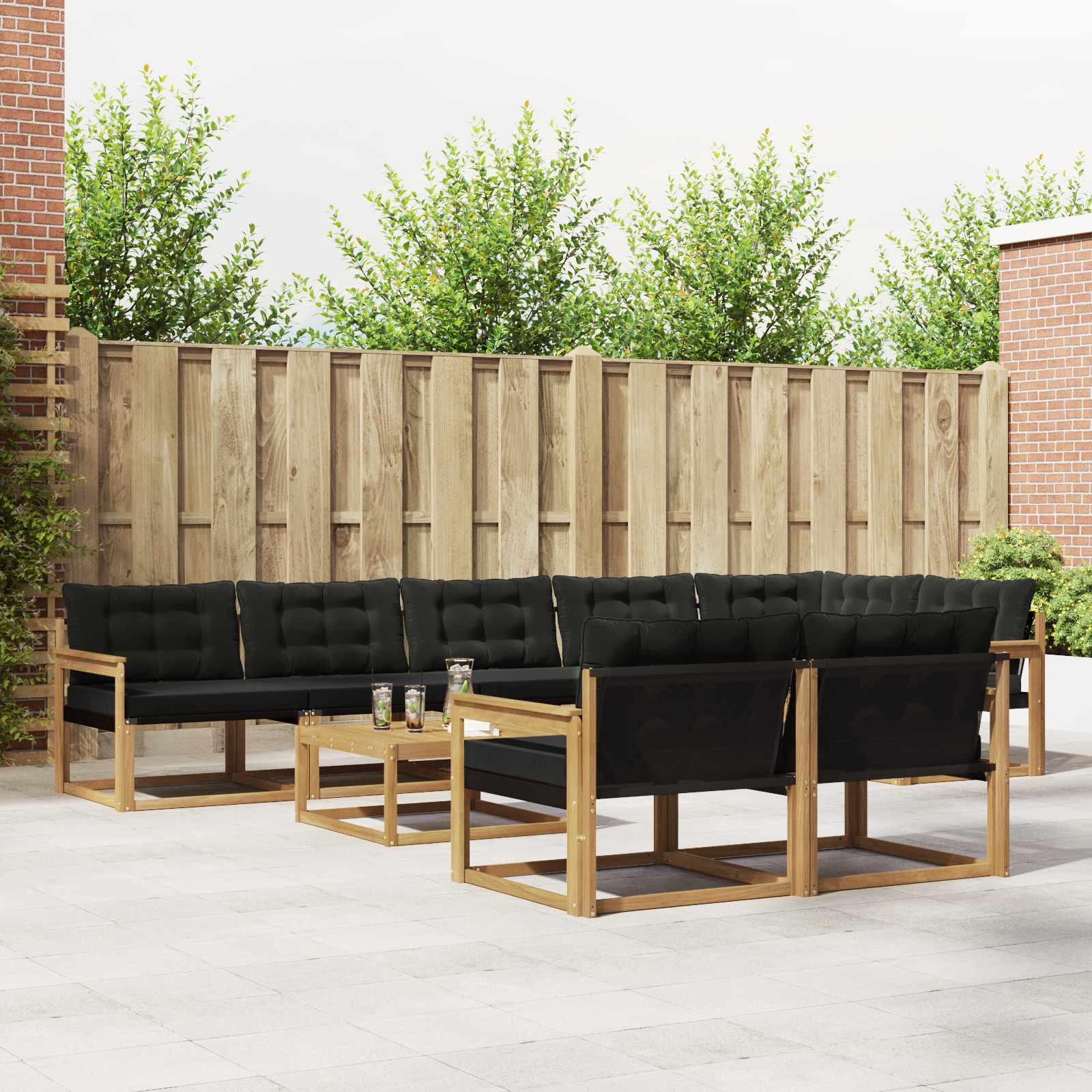 vidaXL Buiten bankenset met kussen 9 pcs Natuurlijk en Crème