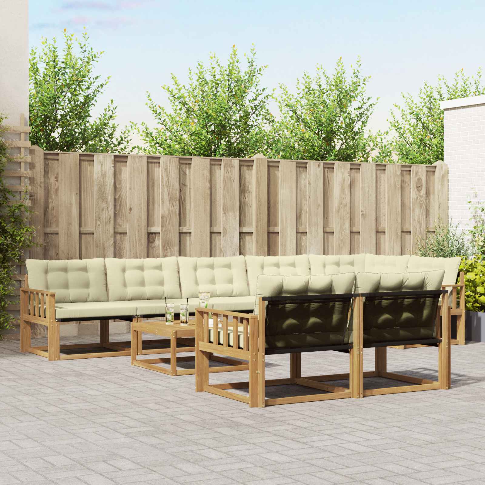 vidaXL Buiten bankenset met kussen 9 pcs Natuurlijk en Crème