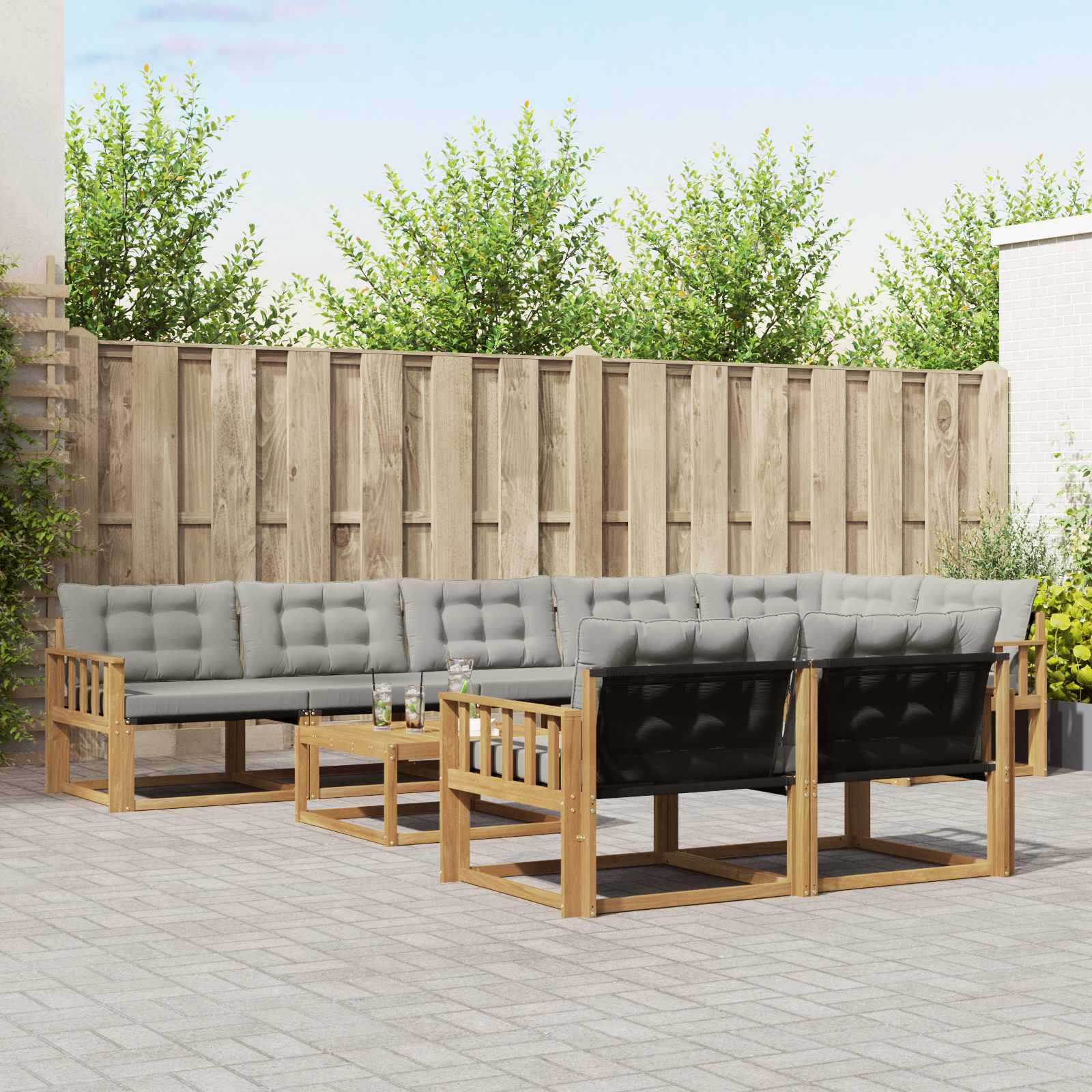 vidaXL Buiten bankenset met kussen 9 pcs Natuurlijk en Crème