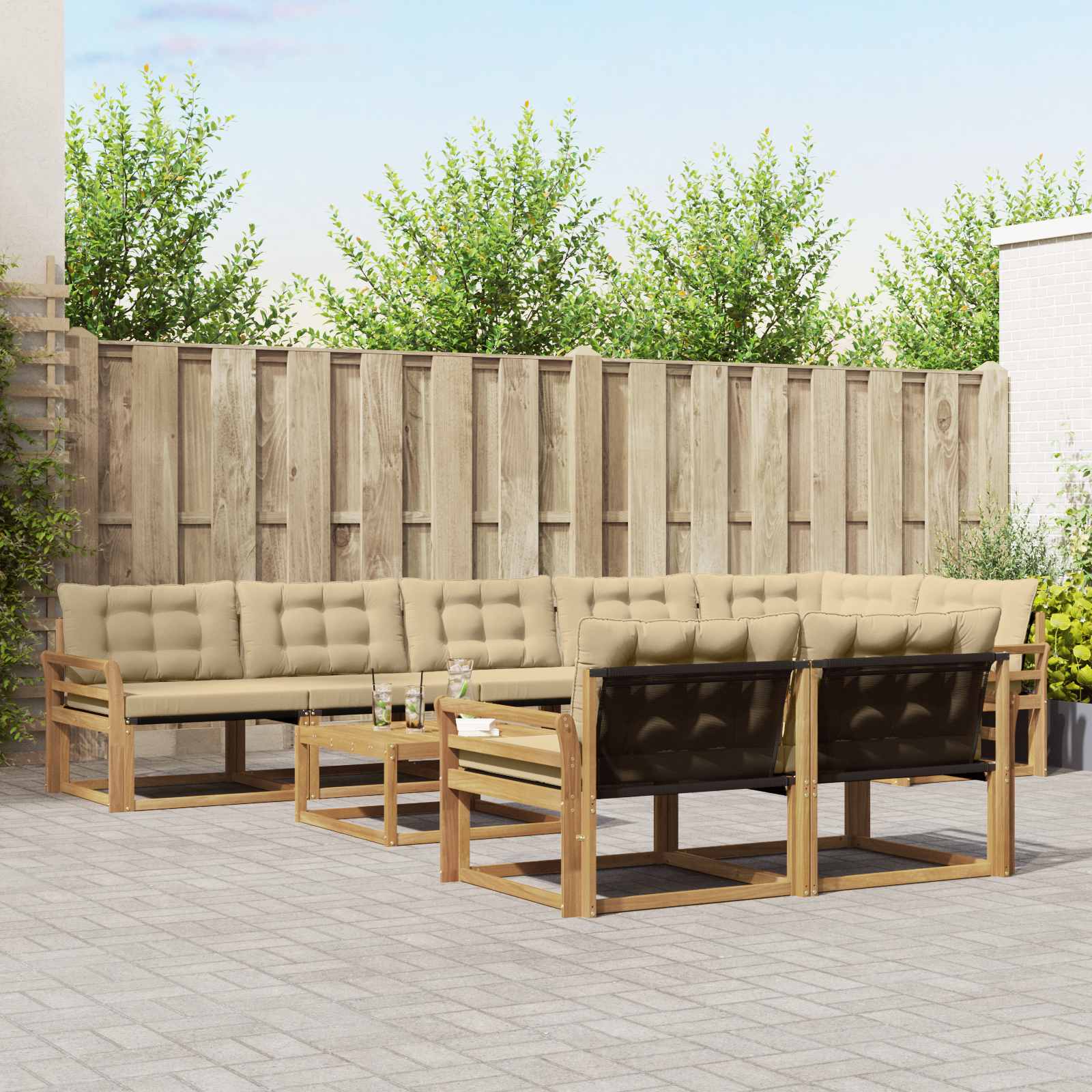 vidaXL Buiten bankenset met kussen 9 pcs Natuurlijk en Crème