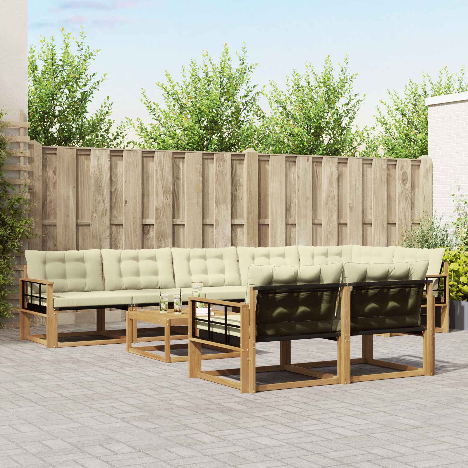 vidaXL Buiten bankenset met kussen 9 pcs Natuurlijk en Crème