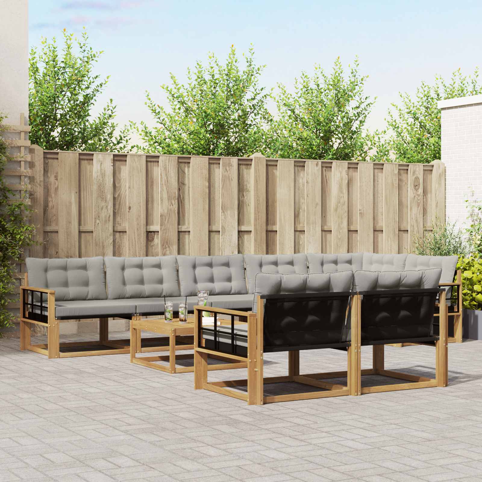 vidaXL Buiten bankenset met kussen 9 pcs Natuurlijk en Crème