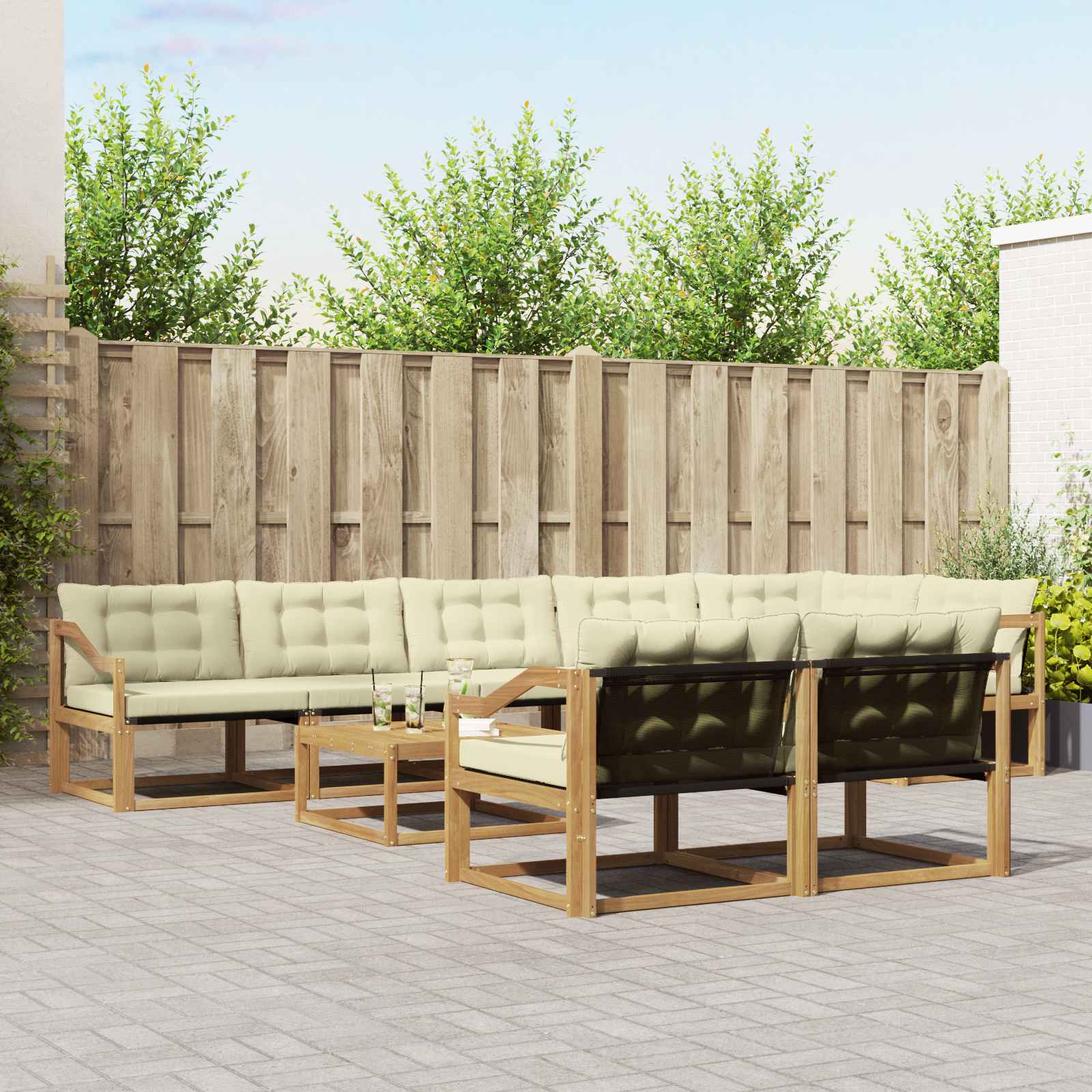 vidaXL Buiten bankenset met kussen 9 pcs Natuurlijk en Crème