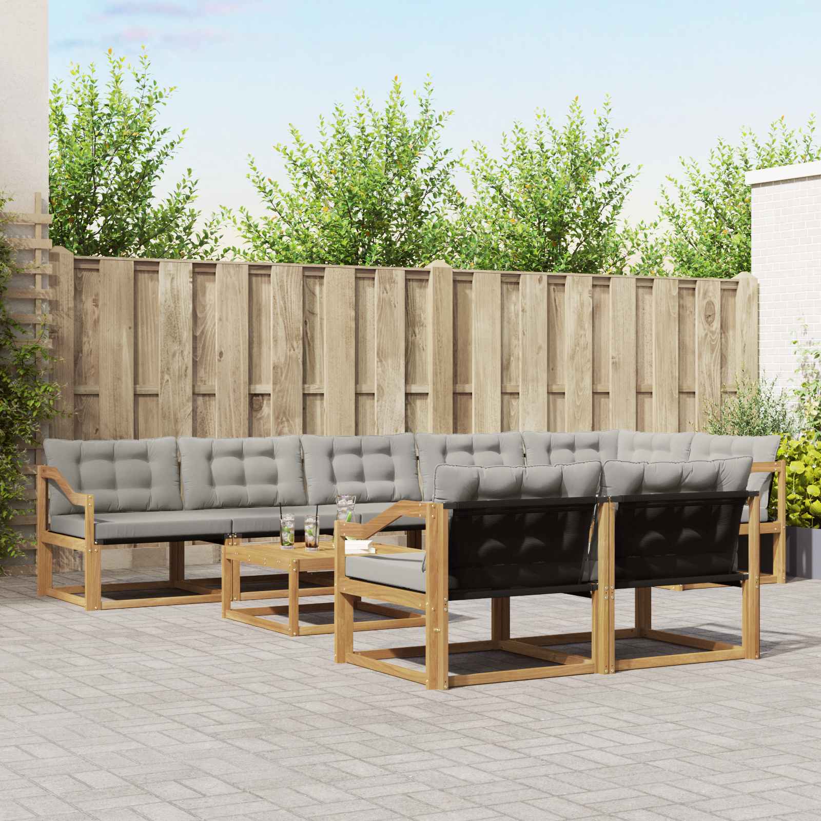 vidaXL Buiten bankenset met kussen 9 pcs Natuurlijk en Crème