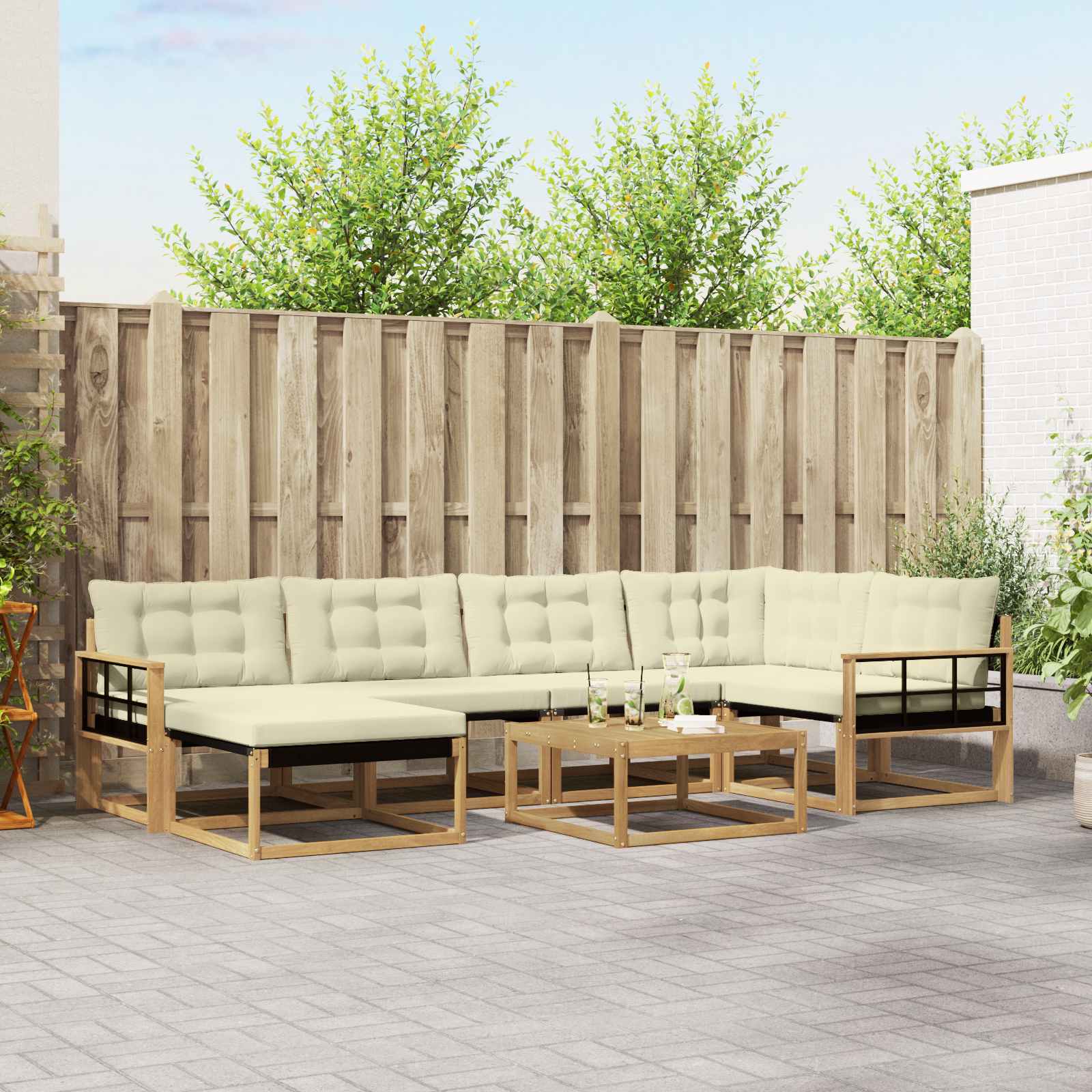 vidaXL Buiten bankenset 19 pcs Natuurlijk en Crème Massief Acaciahout