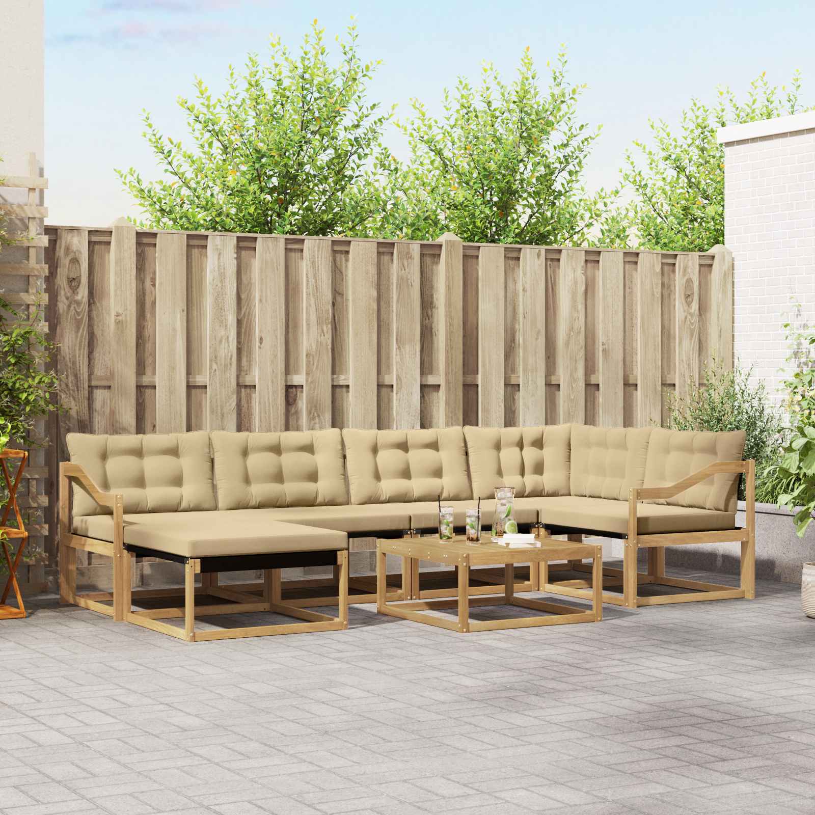 vidaXL Buiten bankenset 19 pcs Natuurlijk en Crème Massief Acaciahout