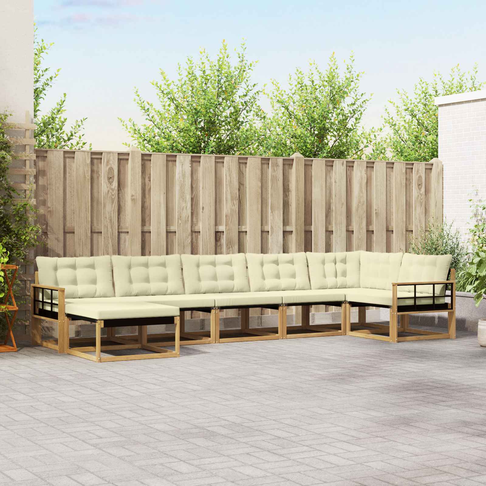 vidaXL Buiten bankenset 21 pcs Natuurlijk en Crème Massief Acaciahout