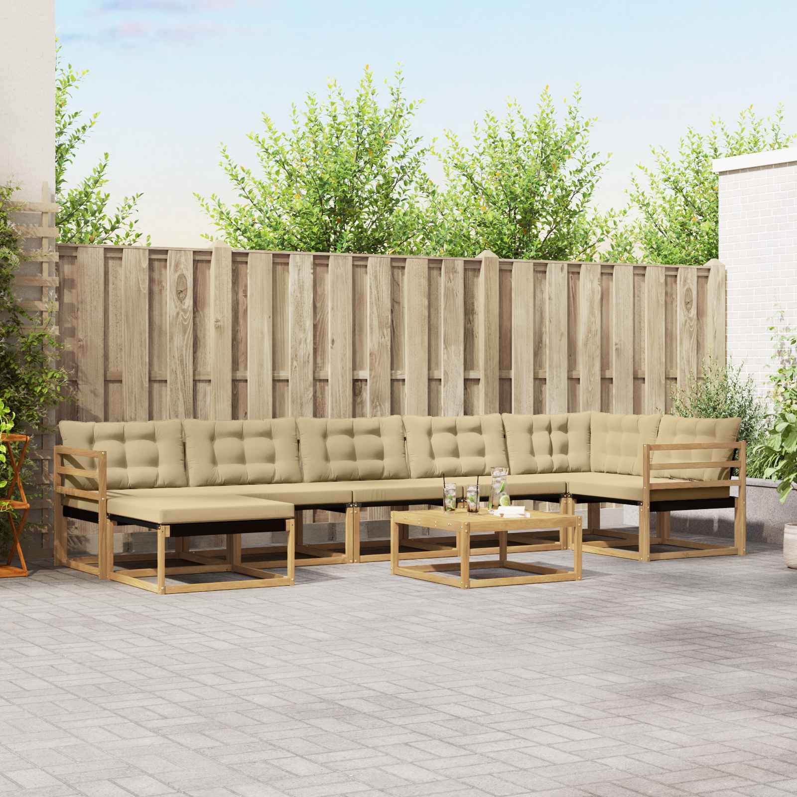 vidaXL Buiten bankenset 22 pcs Natuurlijk en Crème Massief Acaciahout