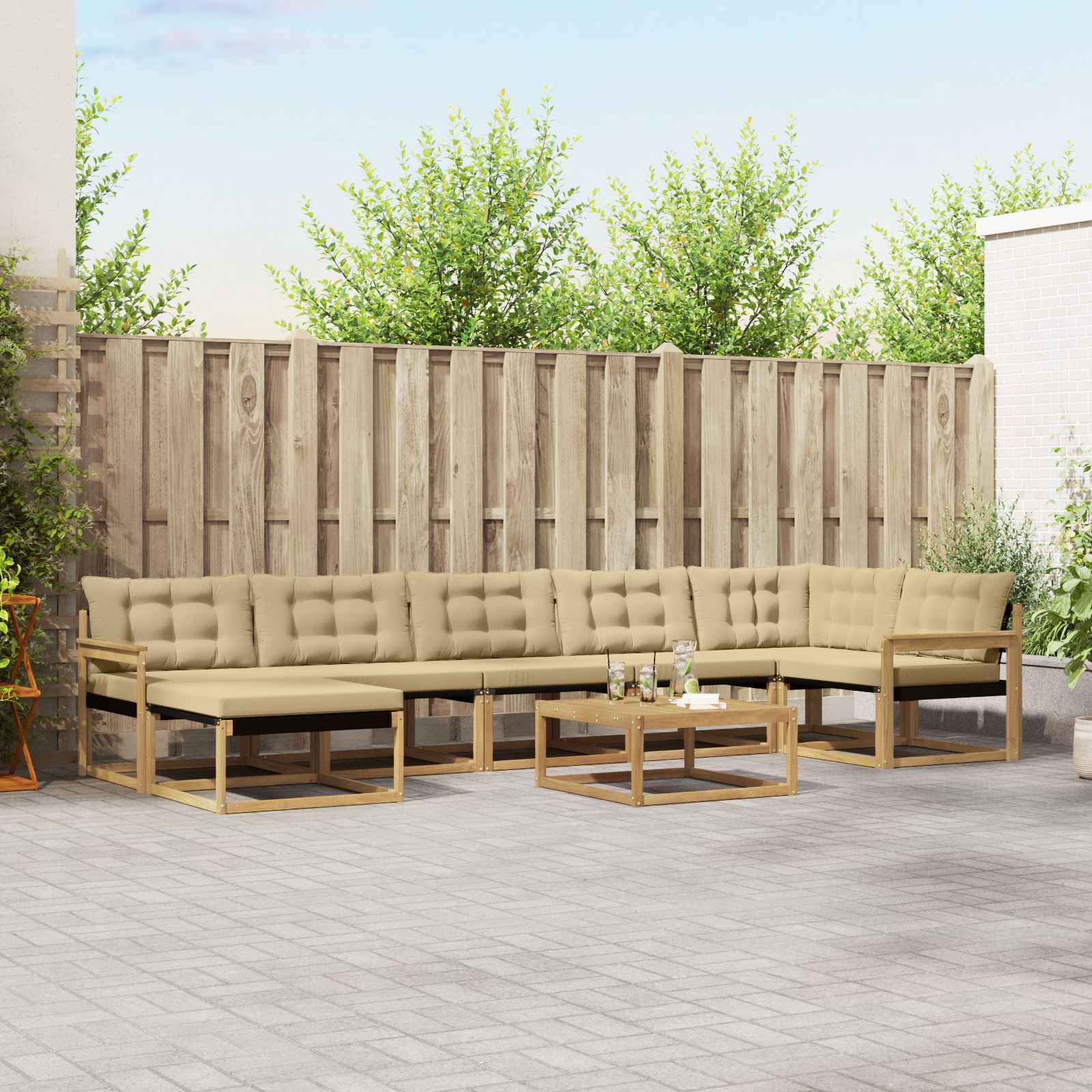 vidaXL Buiten bankenset 22 pcs Natuurlijk en Crème Massief Acaciahout