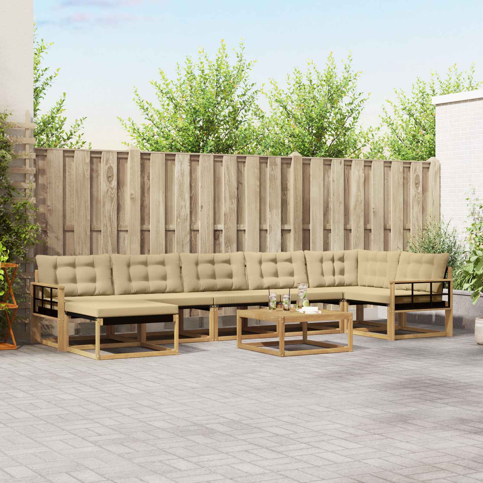 vidaXL Buiten bankenset 22 pcs Natuurlijk en Crème Massief Acaciahout