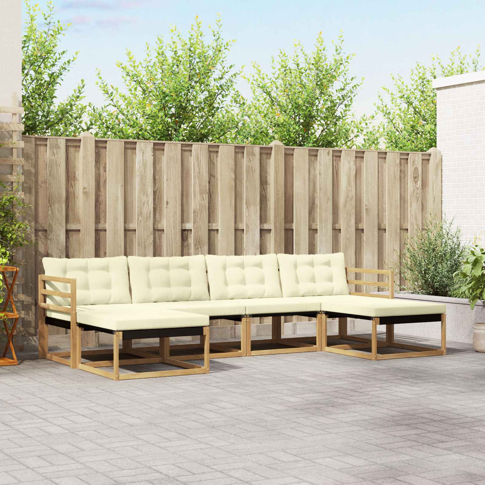 vidaXL Buiten bankenset met kussen 6 pcs Natuurlijk en Crème