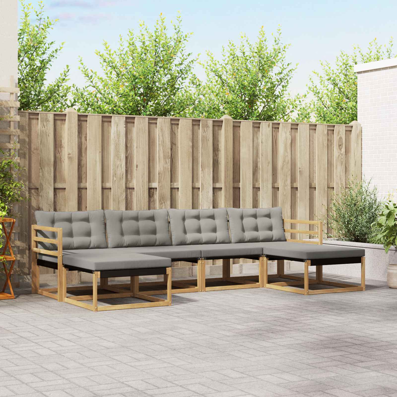 vidaXL Buiten bankenset met kussen 6 pcs Natuurlijk en Crème