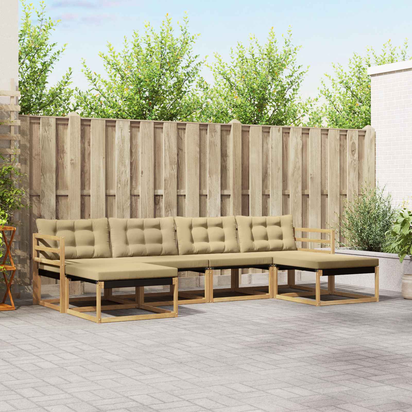 vidaXL Buiten bankenset met kussen 6 pcs Natuurlijk en Crème