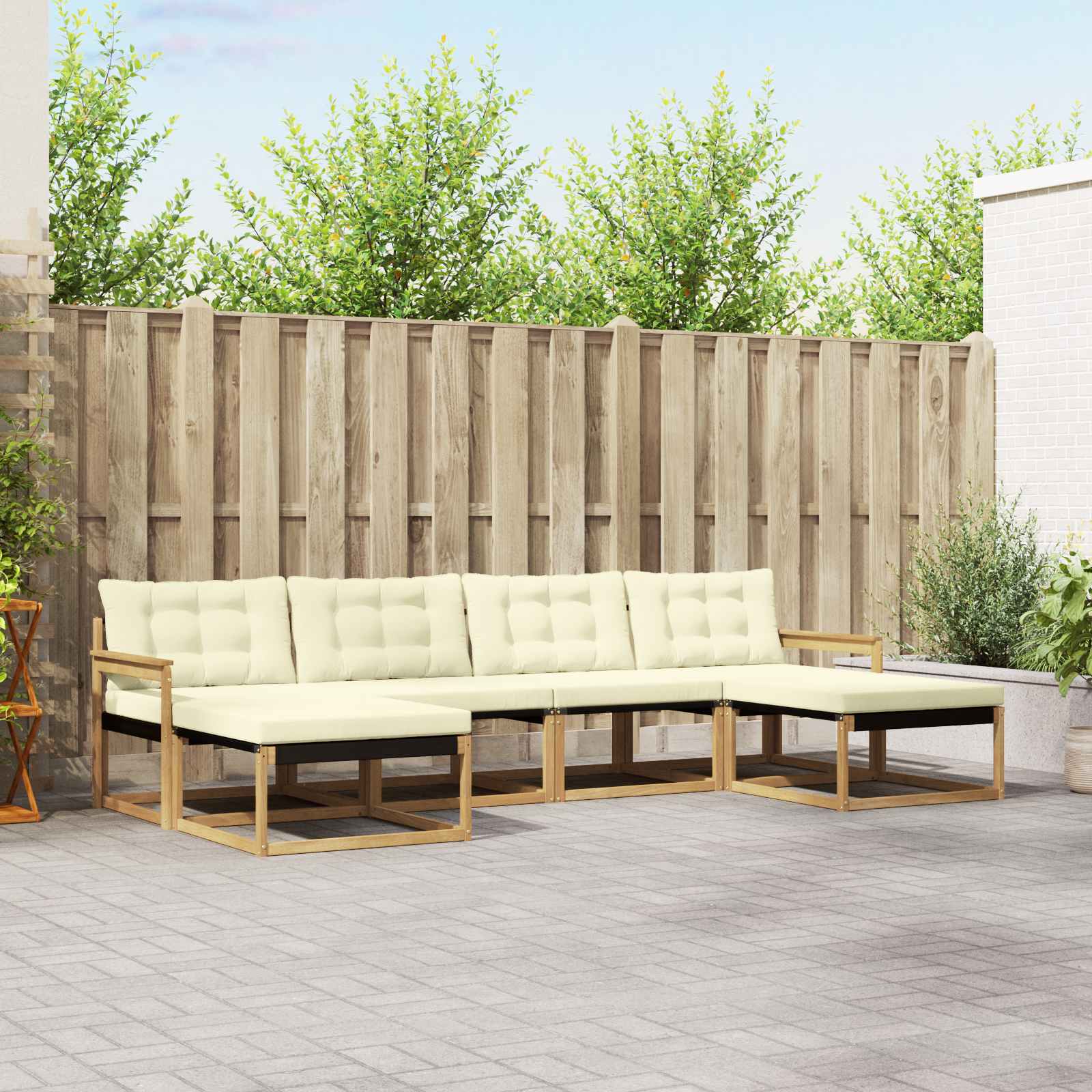 vidaXL Buiten bankenset met kussen 6 pcs Natuurlijk en Crème