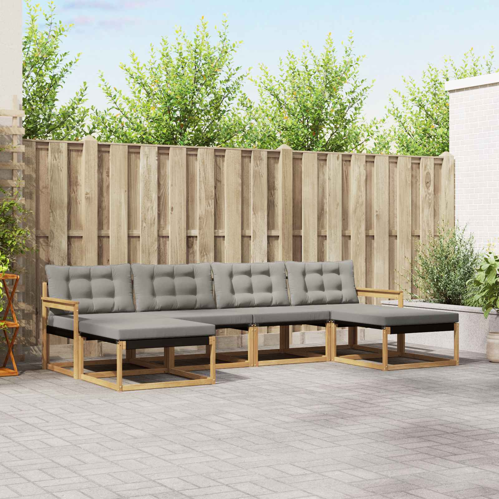 vidaXL Buiten bankenset met kussen 6 pcs Natuurlijk en Crème