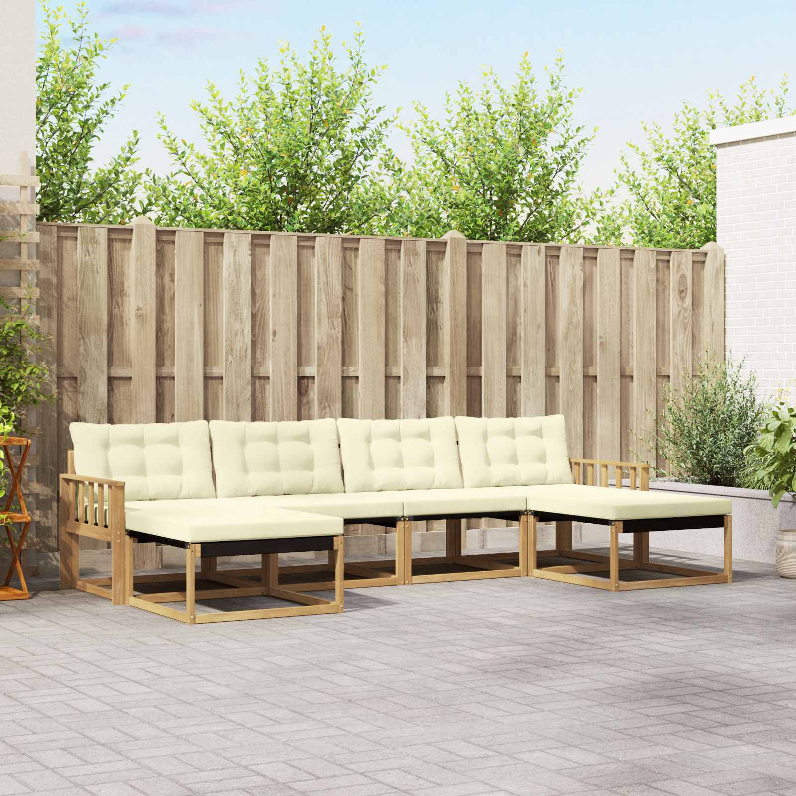 vidaXL Buiten bankenset met kussen 6 pcs Natuurlijk en Crème