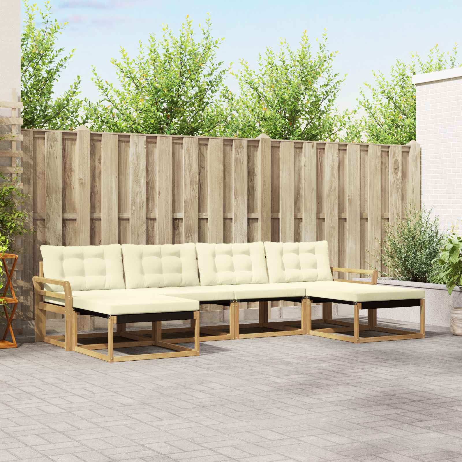 vidaXL Buiten bankenset met kussen 6 pcs Natuurlijk en Crème