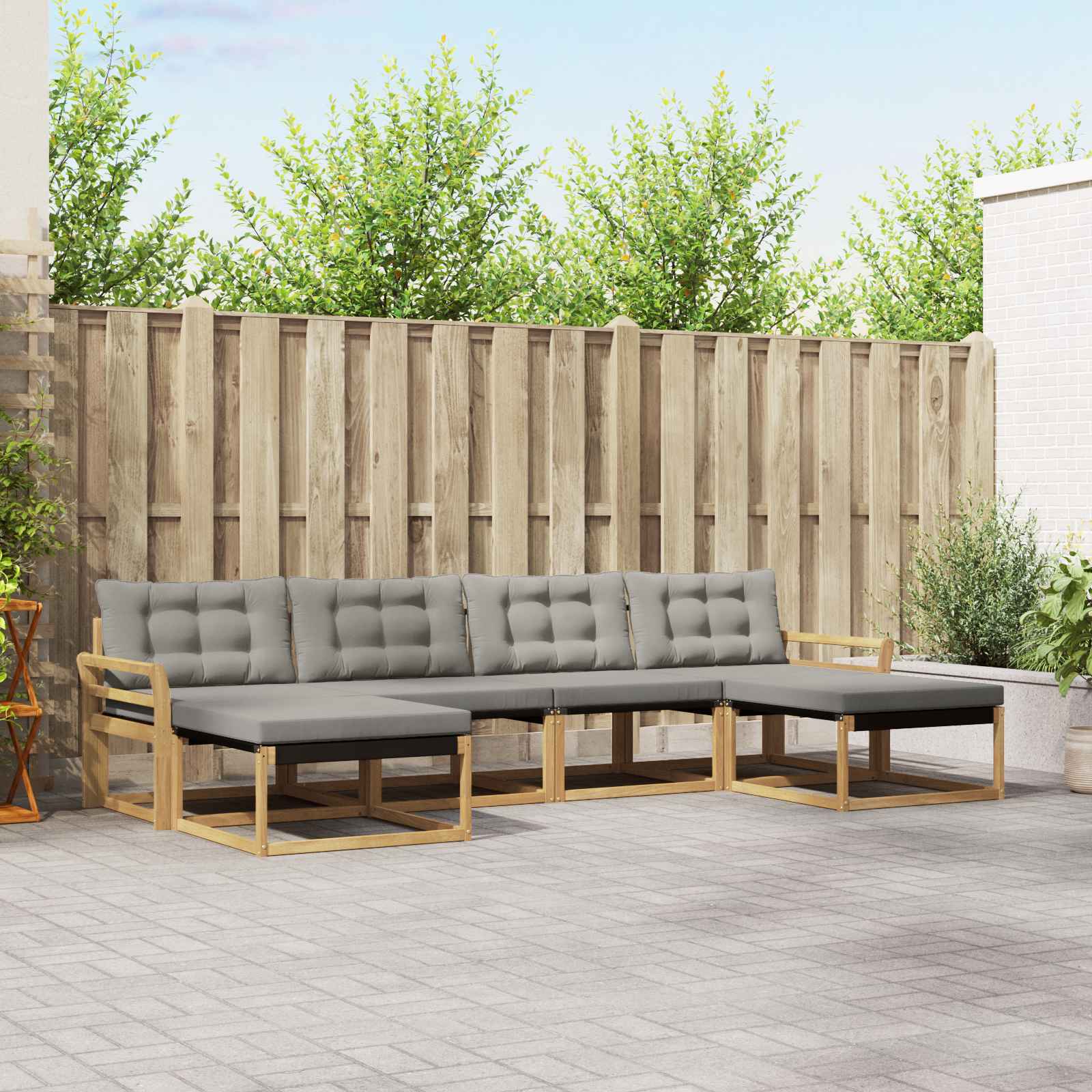 vidaXL Buiten bankenset met kussen 6 pcs Natuurlijk en Crème
