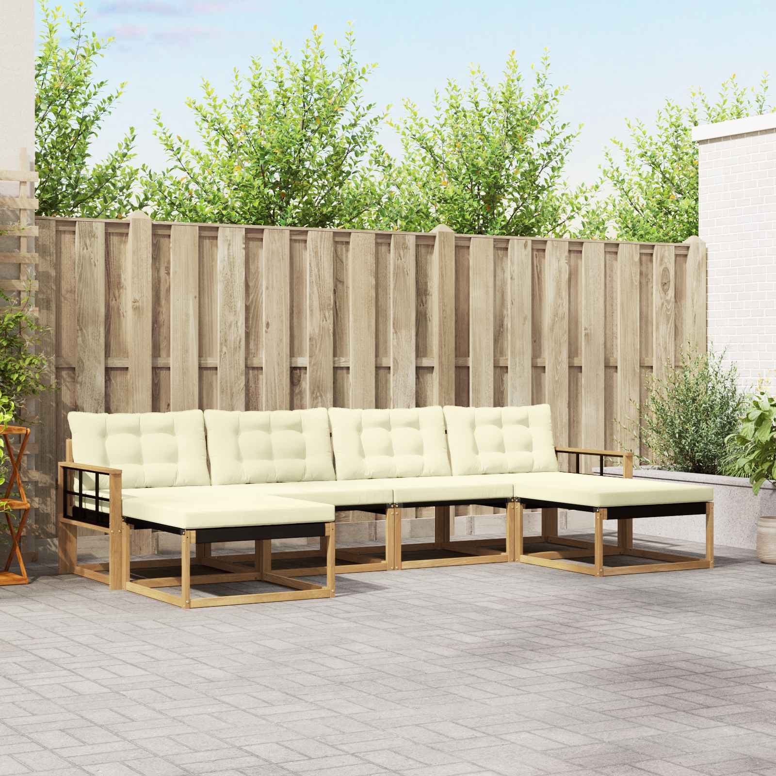 vidaXL Buiten bankenset met kussen 6 pcs Natuurlijk en Crème