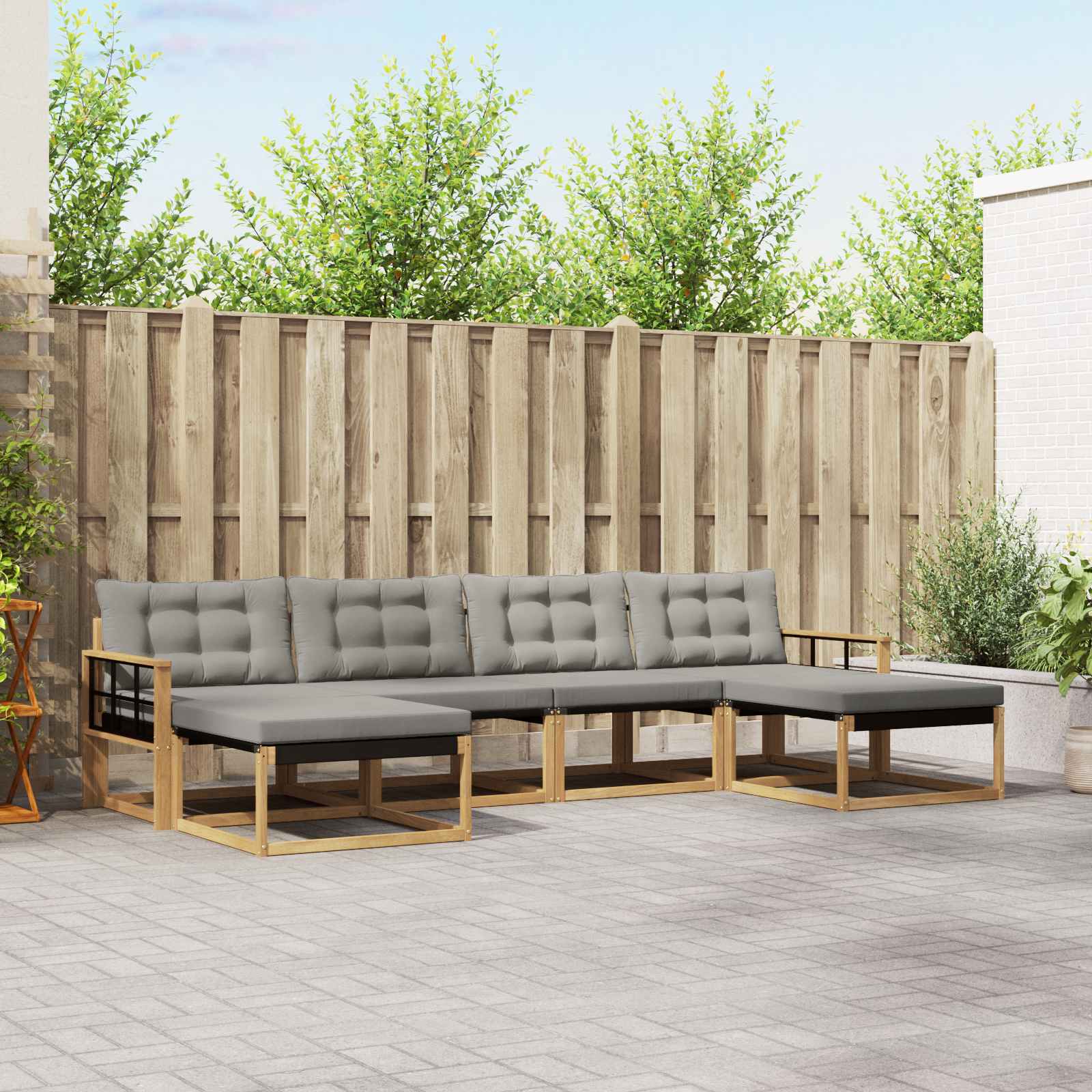 vidaXL Buiten bankenset met kussen 6 pcs Natuurlijk en Crème