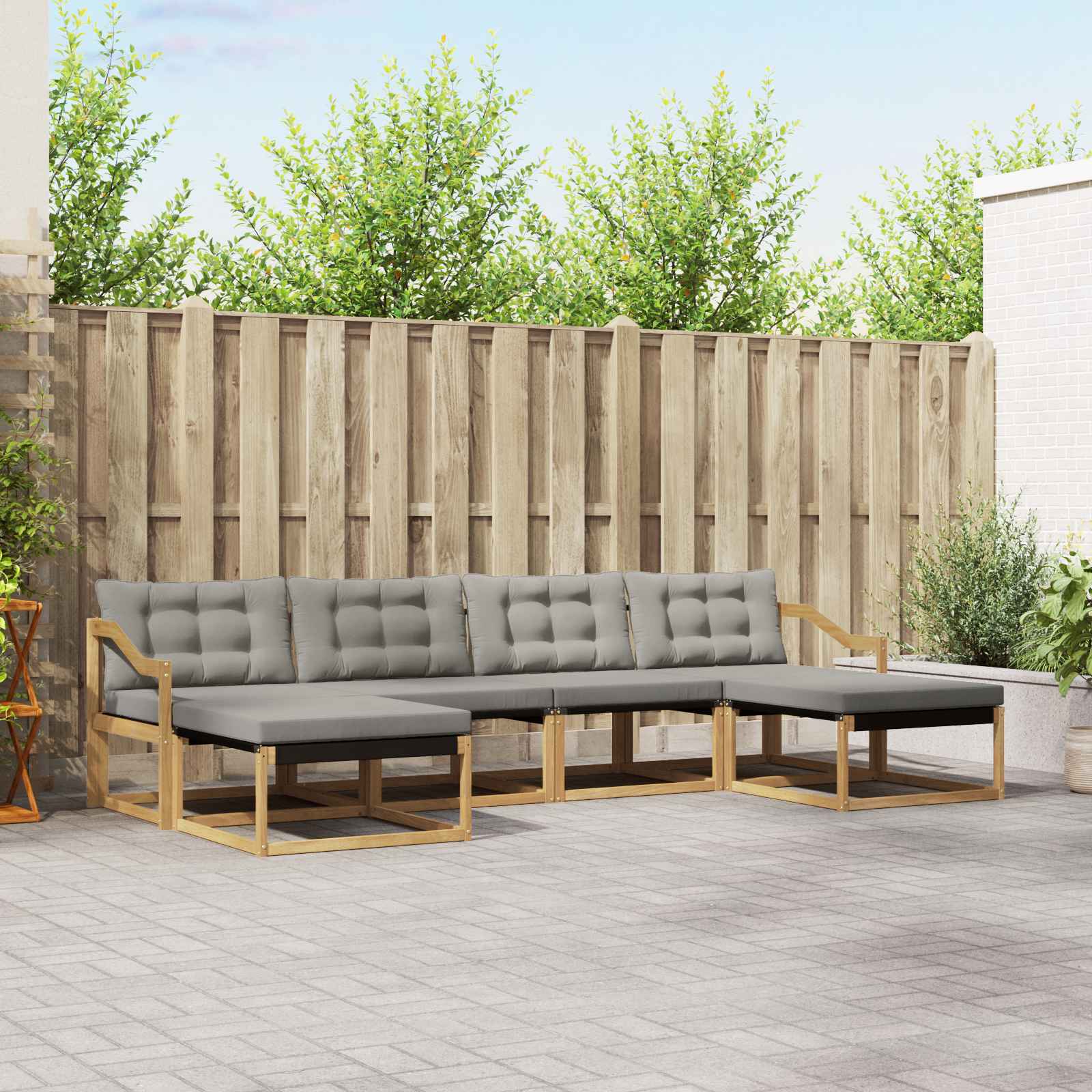 vidaXL Buiten bankenset met kussen 6 pcs Natuurlijk en Crème