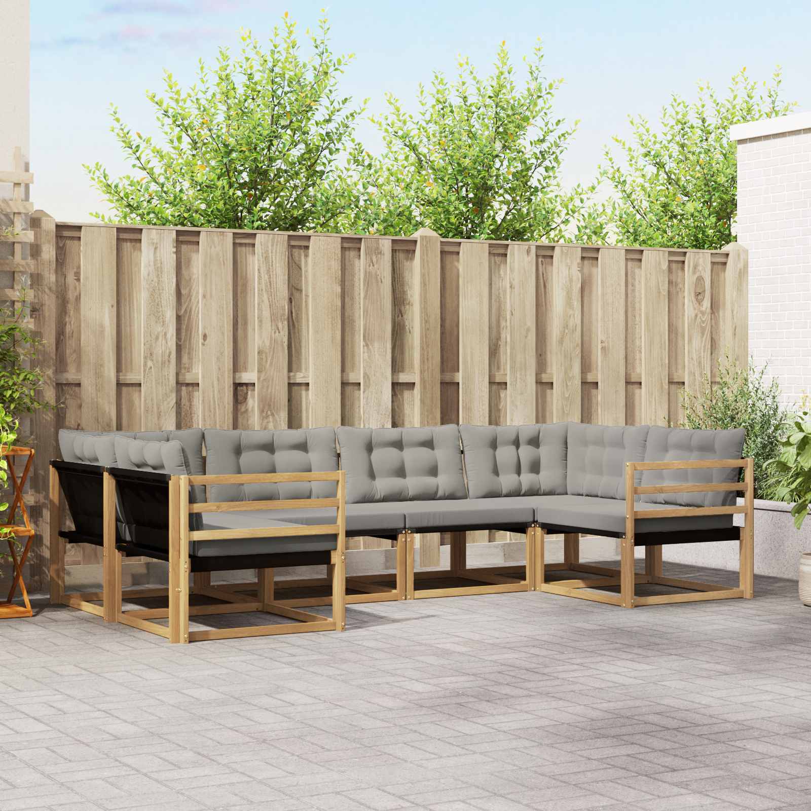 vidaXL Buiten bankenset met kussen 6 pcs Natuurlijk en Crème