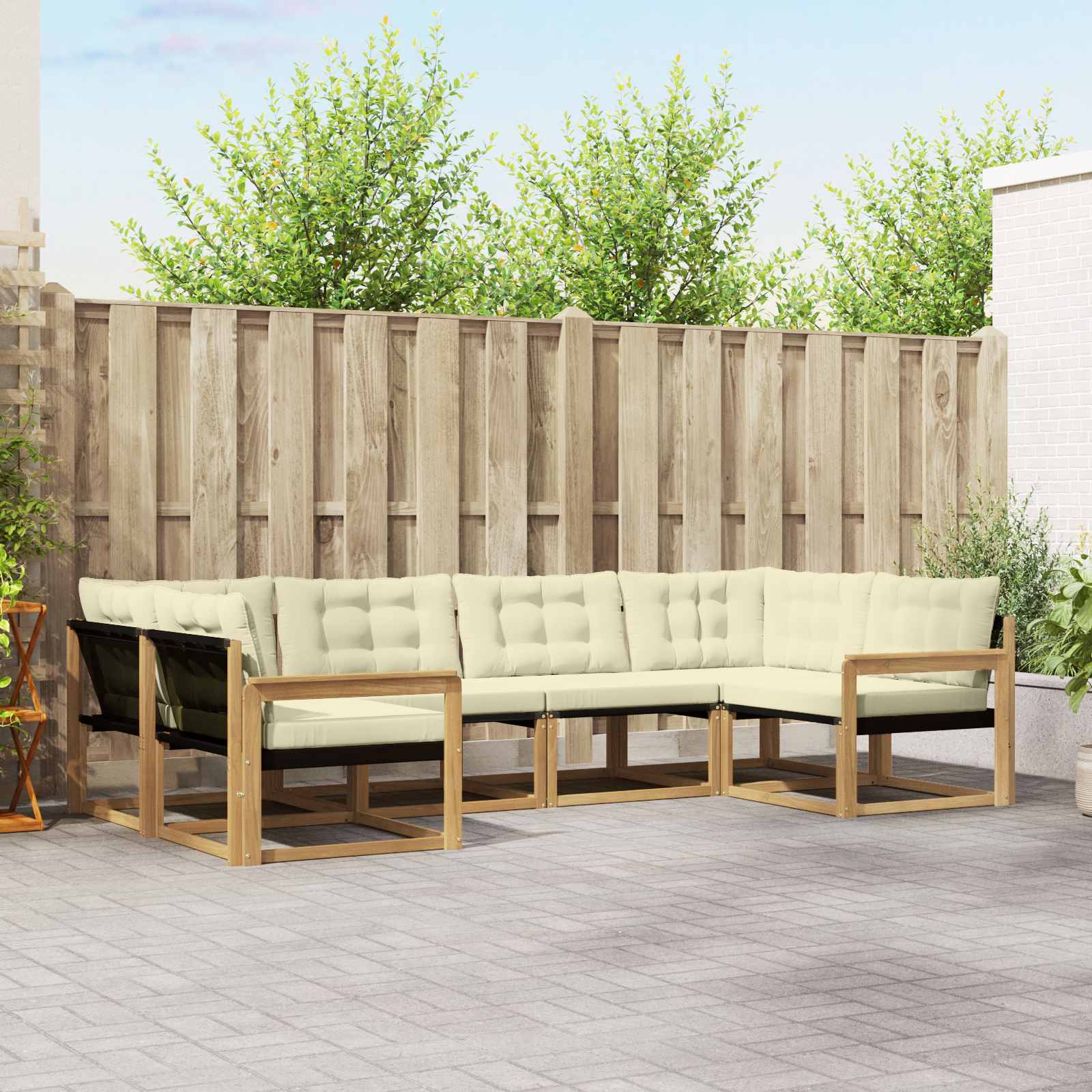 vidaXL Buiten bankenset met kussen 6 pcs Natuurlijk en Crème