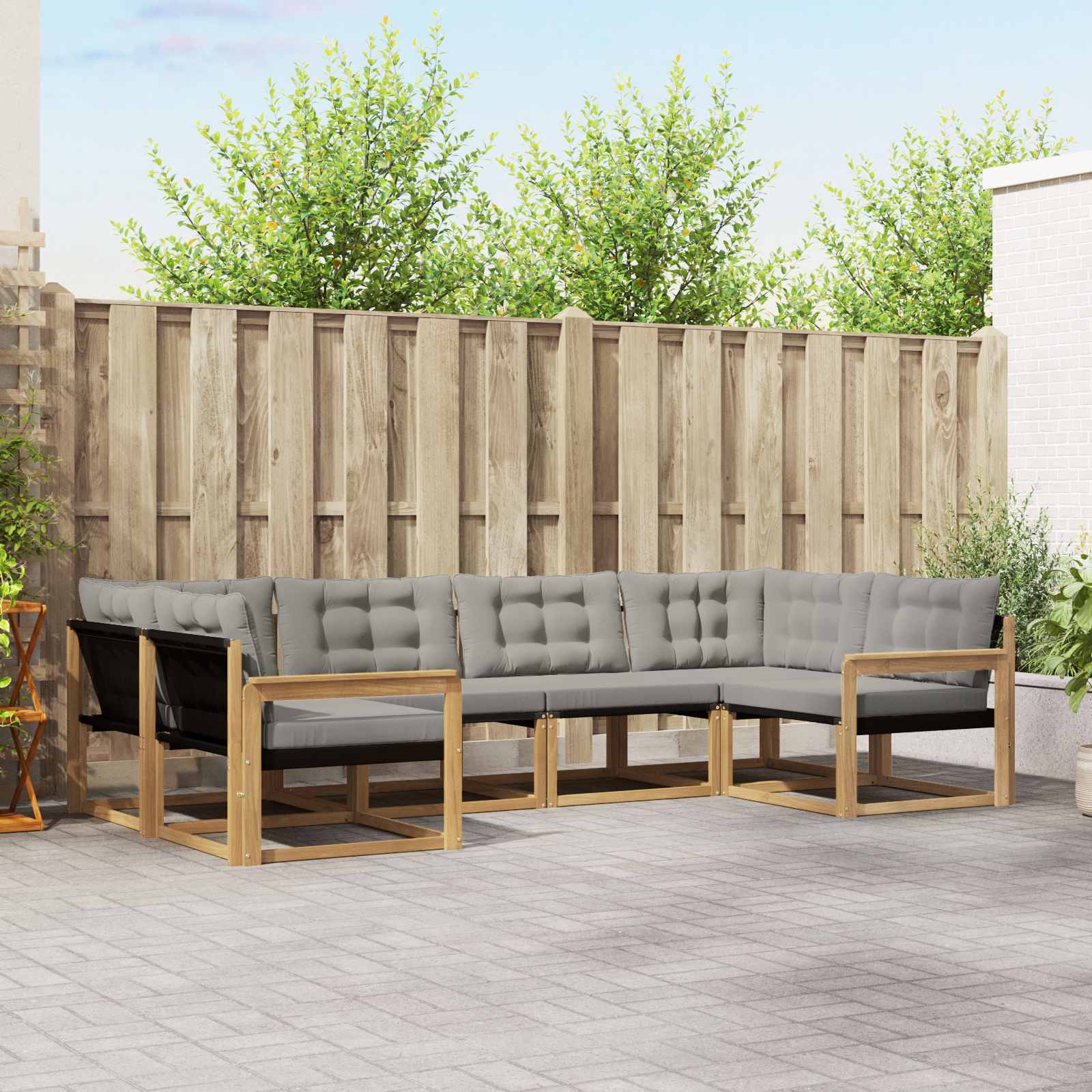 vidaXL Buiten bankenset met kussen 6 pcs Natuurlijk en Crème