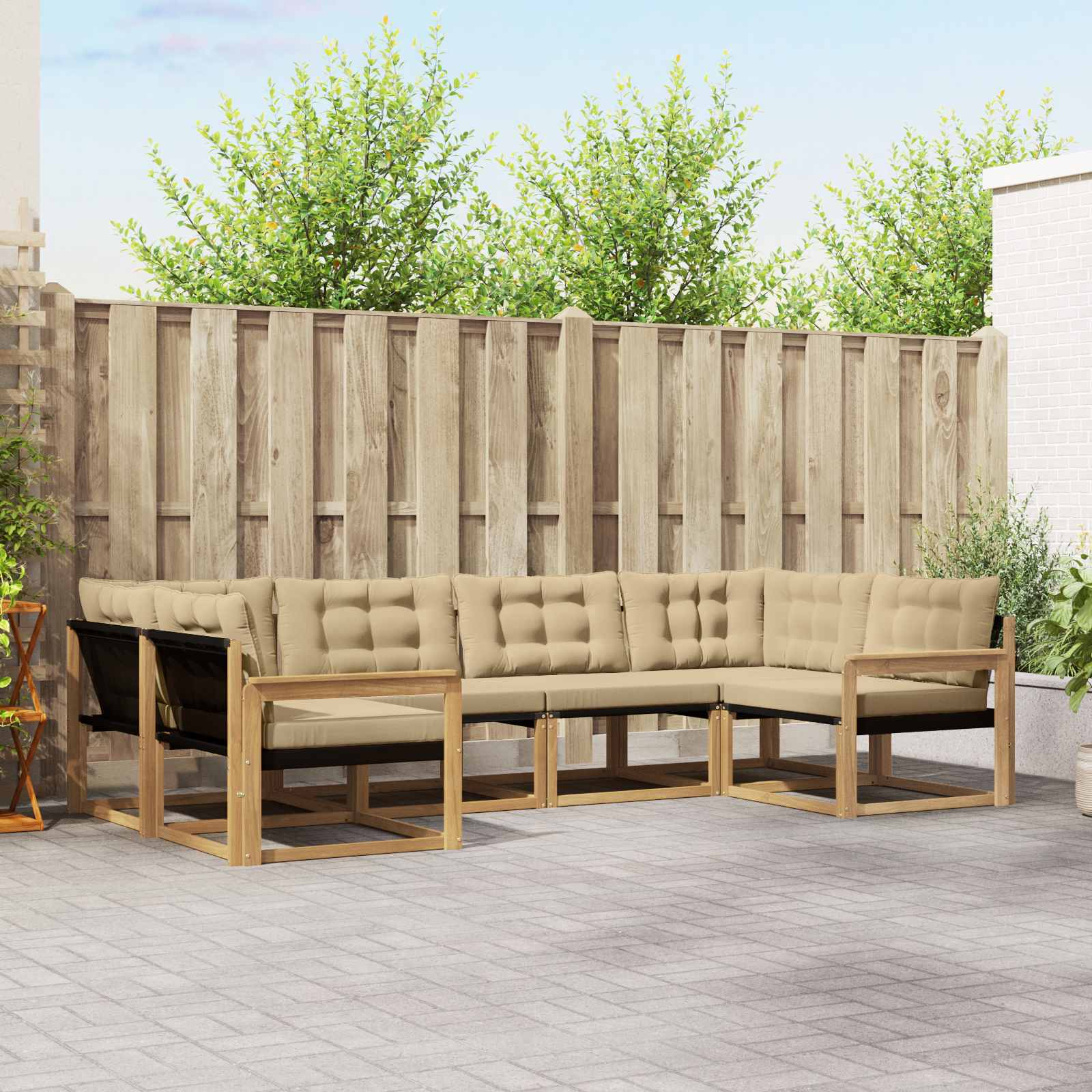 vidaXL Buiten bankenset met kussen 6 pcs Natuurlijk en Crème