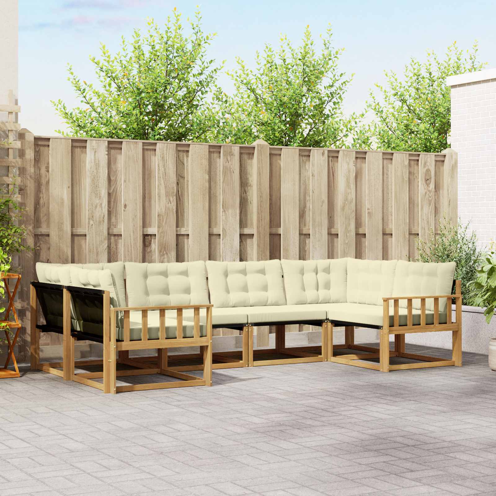vidaXL Buiten bankenset met kussen 6 pcs Natuurlijk en Crème