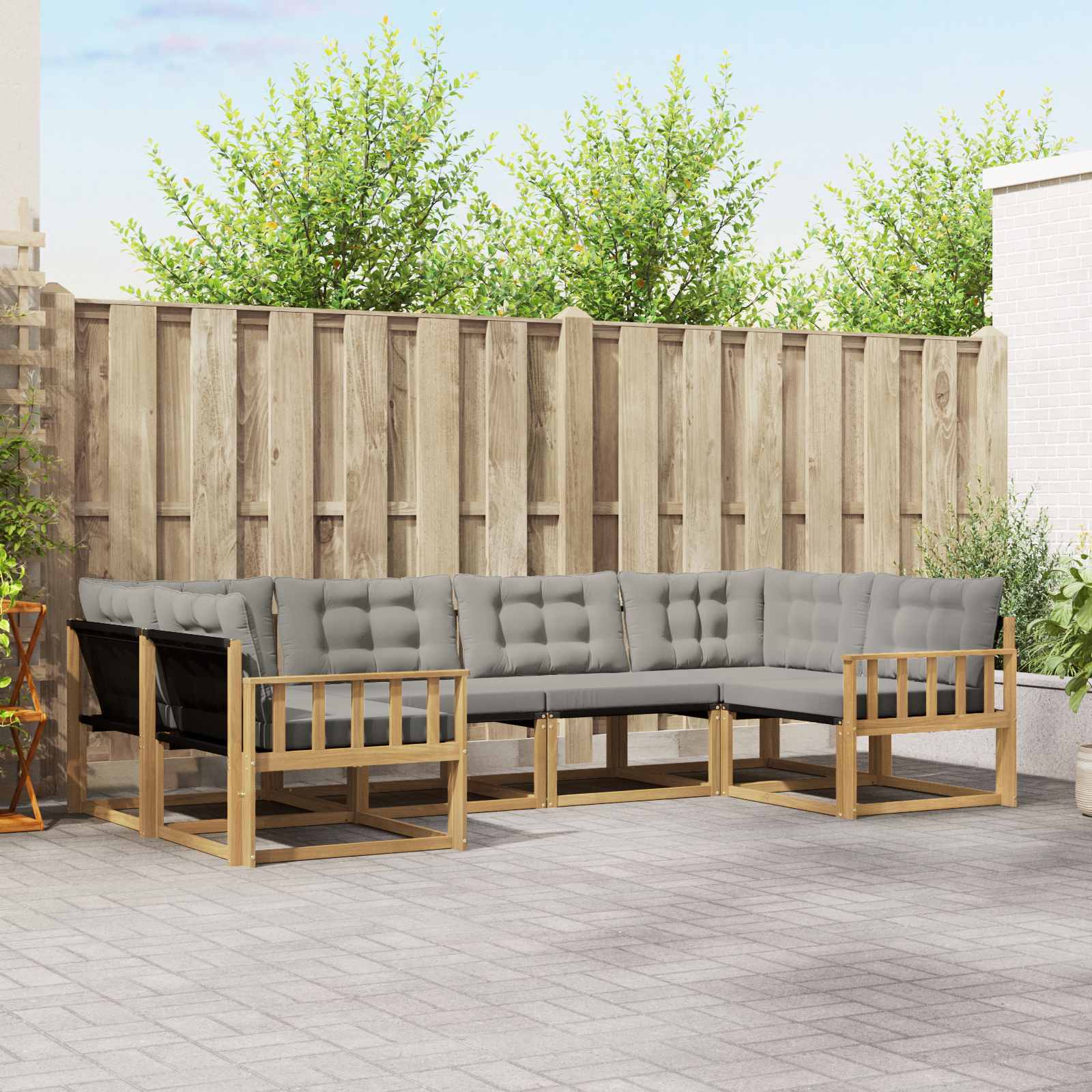 vidaXL Buiten bankenset met kussen 6 pcs Natuurlijk en Crème
