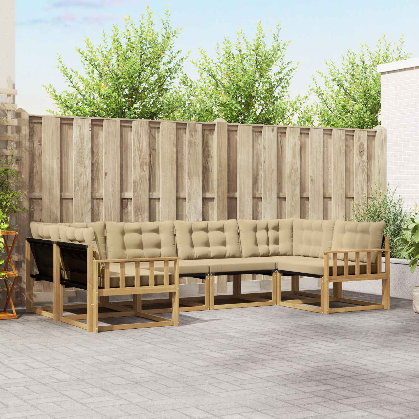 vidaXL Buiten bankenset met kussen 6 pcs Natuurlijk en Crème