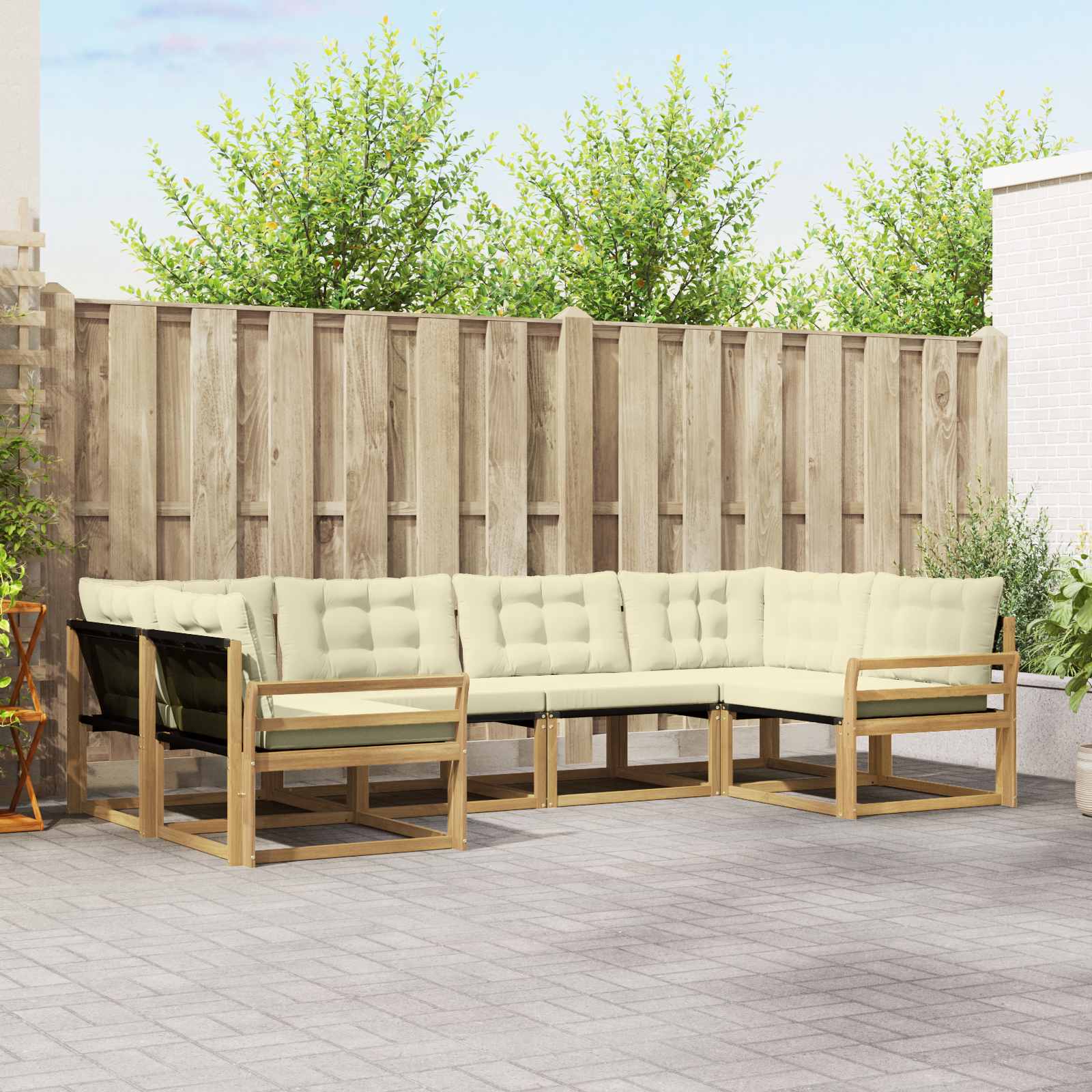 vidaXL Buiten bankenset met kussen 6 pcs Natuurlijk en Crème