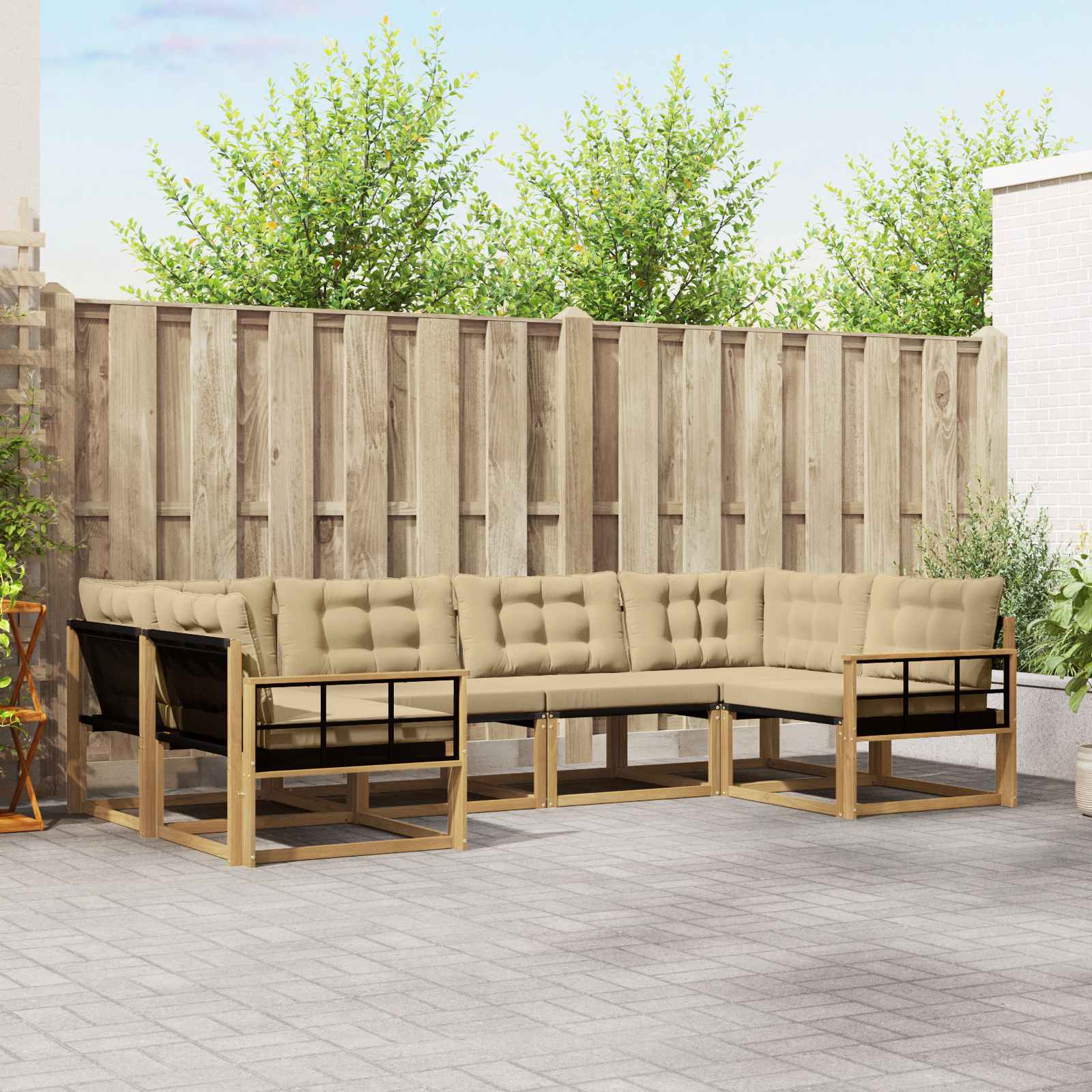 vidaXL Buiten bankenset met kussen 6 pcs Natuurlijk en Crème