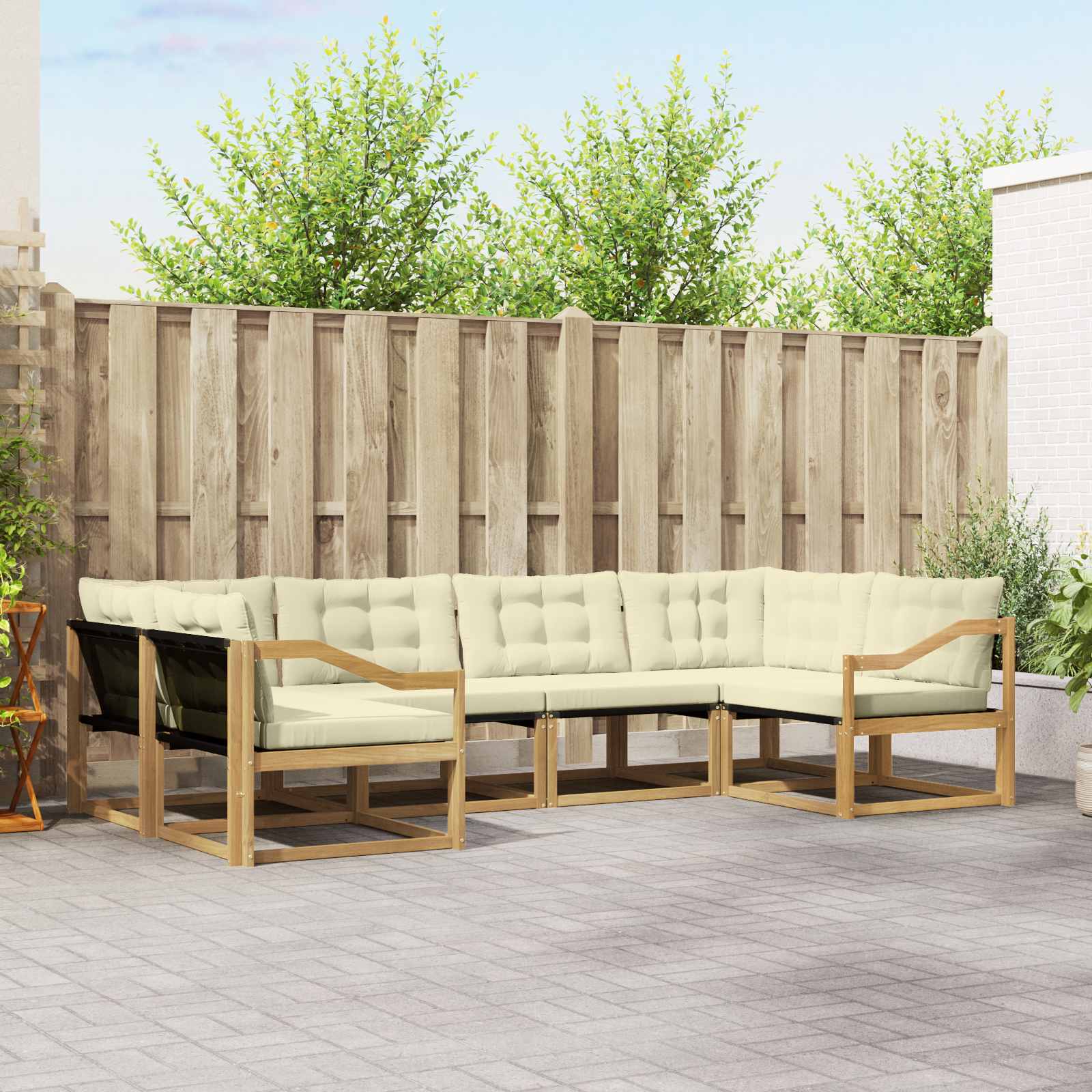 vidaXL Buiten bankenset met kussen 6 pcs Natuurlijk en Crème
