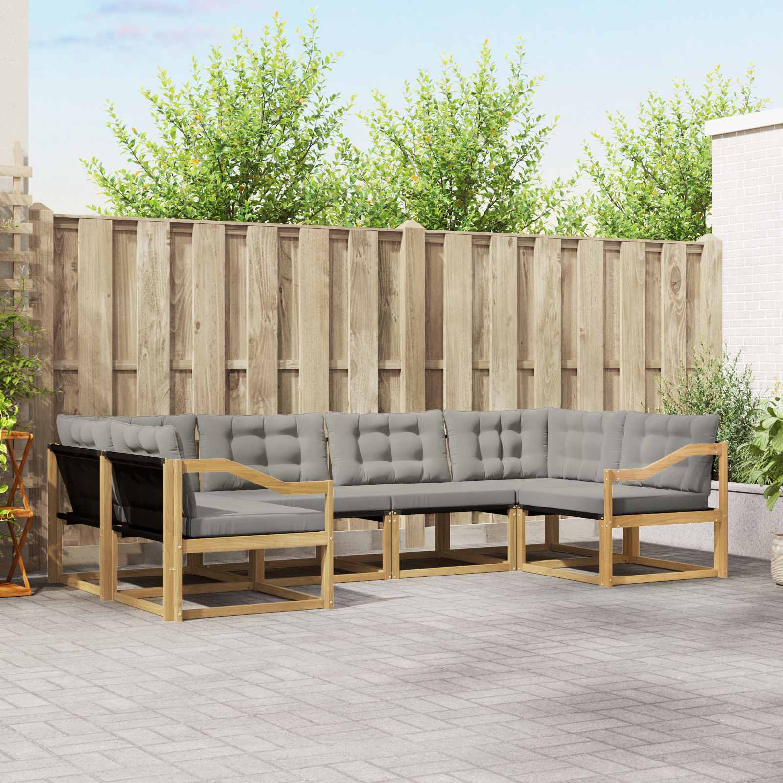vidaXL Buiten bankenset met kussen 6 pcs Natuurlijk en Crème