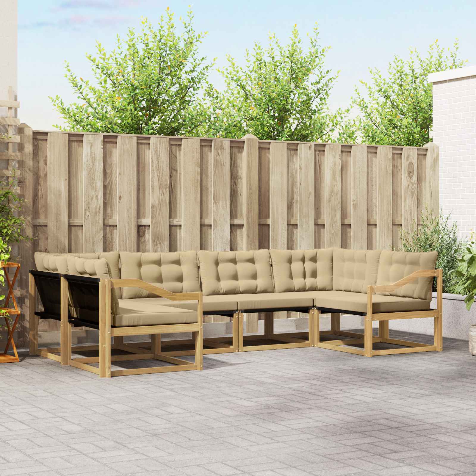 vidaXL Buiten bankenset met kussen 6 pcs Natuurlijk en Crème