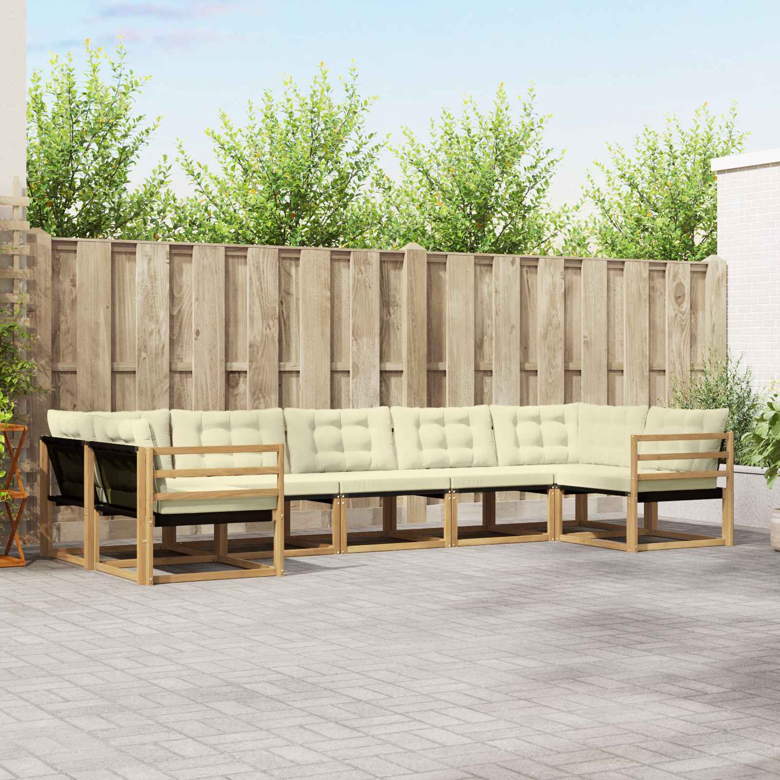 vidaXL Buiten bankenset met kussen 7 pcs Natuurlijk en Crème