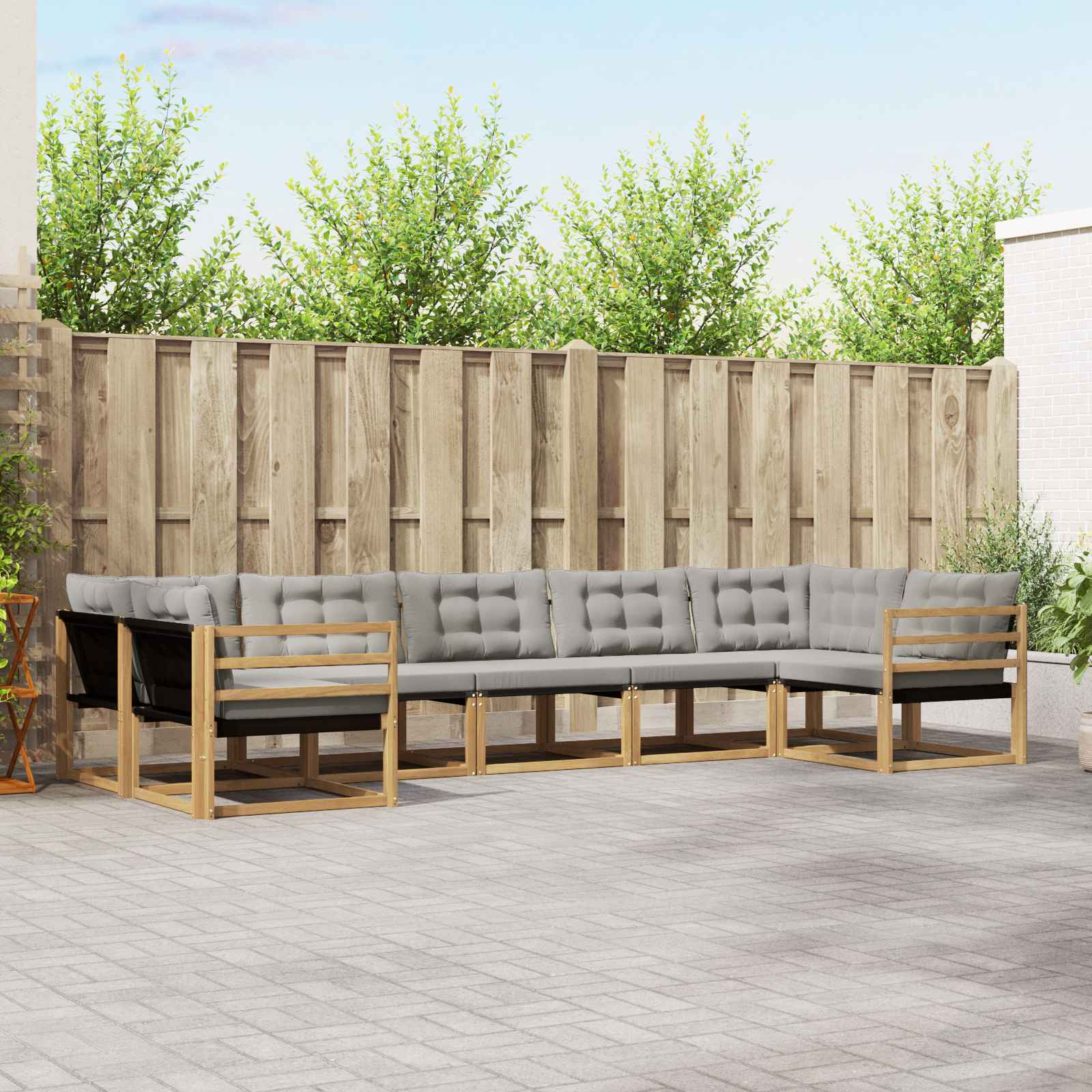 vidaXL Buiten bankenset met kussen 7 pcs Natuurlijk en Crème