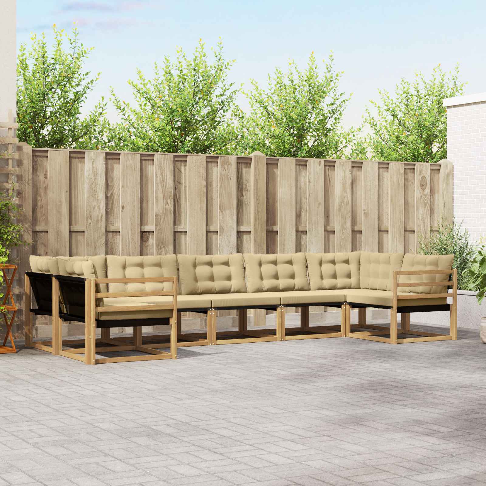 vidaXL Buiten bankenset met kussen 7 pcs Natuurlijk en Crème