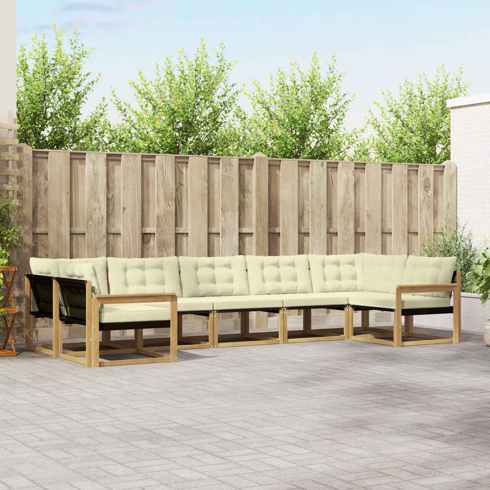 vidaXL Buiten bankenset met kussen 7 pcs Natuurlijk en Crème