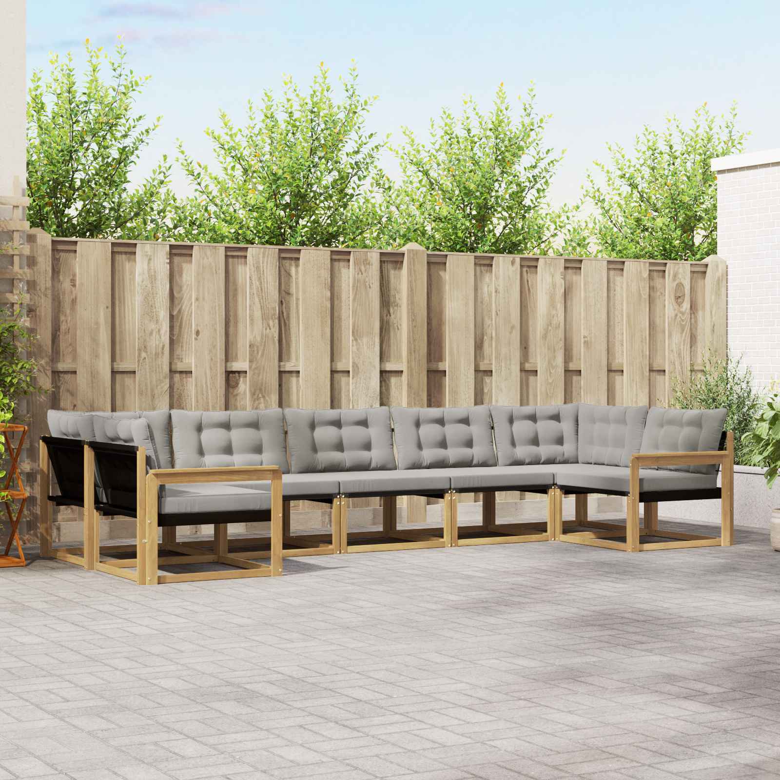 vidaXL Buiten bankenset met kussen 7 pcs Natuurlijk en Crème