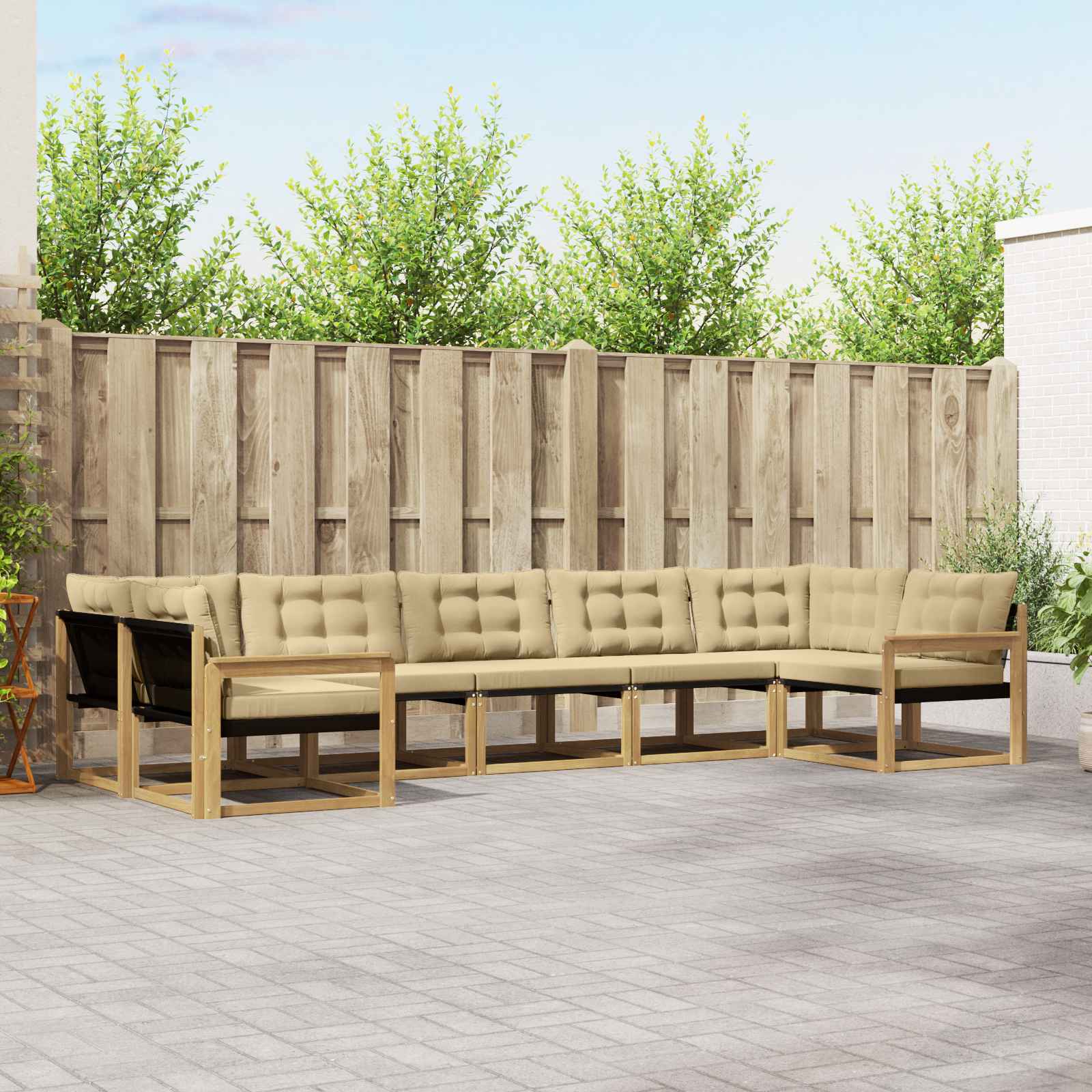 vidaXL Buiten bankenset met kussen 7 pcs Natuurlijk en Crème
