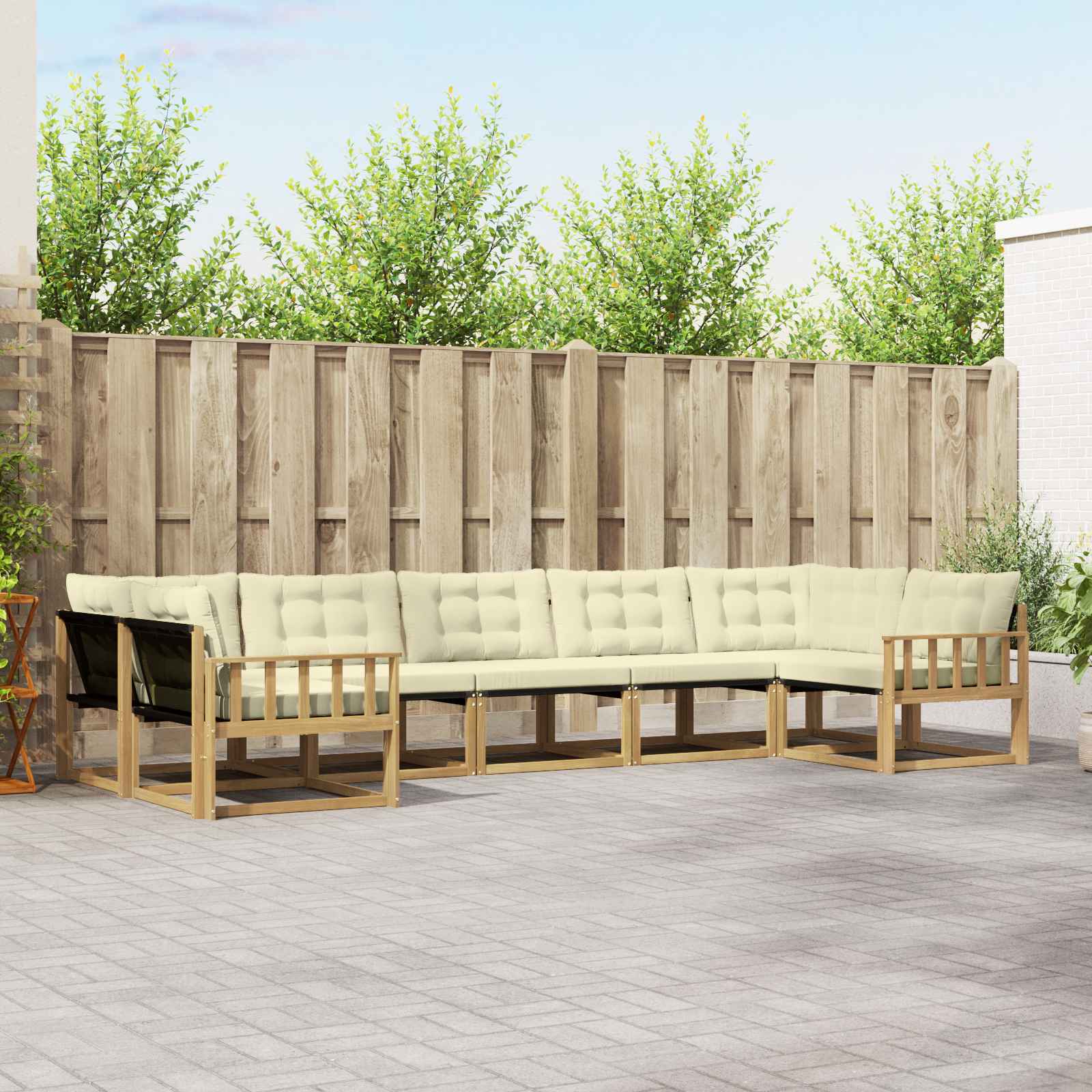 vidaXL Buiten bankenset met kussen 7 pcs Natuurlijk en Crème